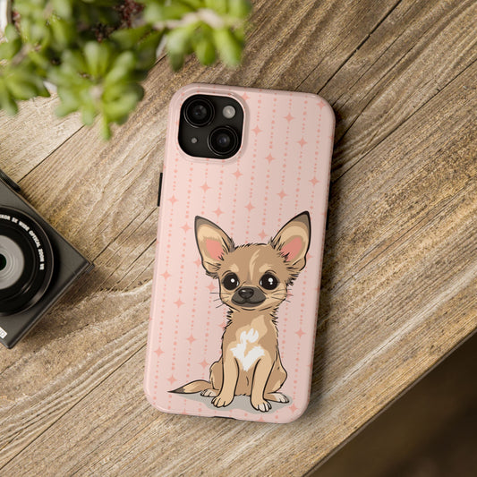 Tan Chihuahua Puppy Dog Phone Case, Tough Phone Cases Pet Dogs Retro Pink Pattern