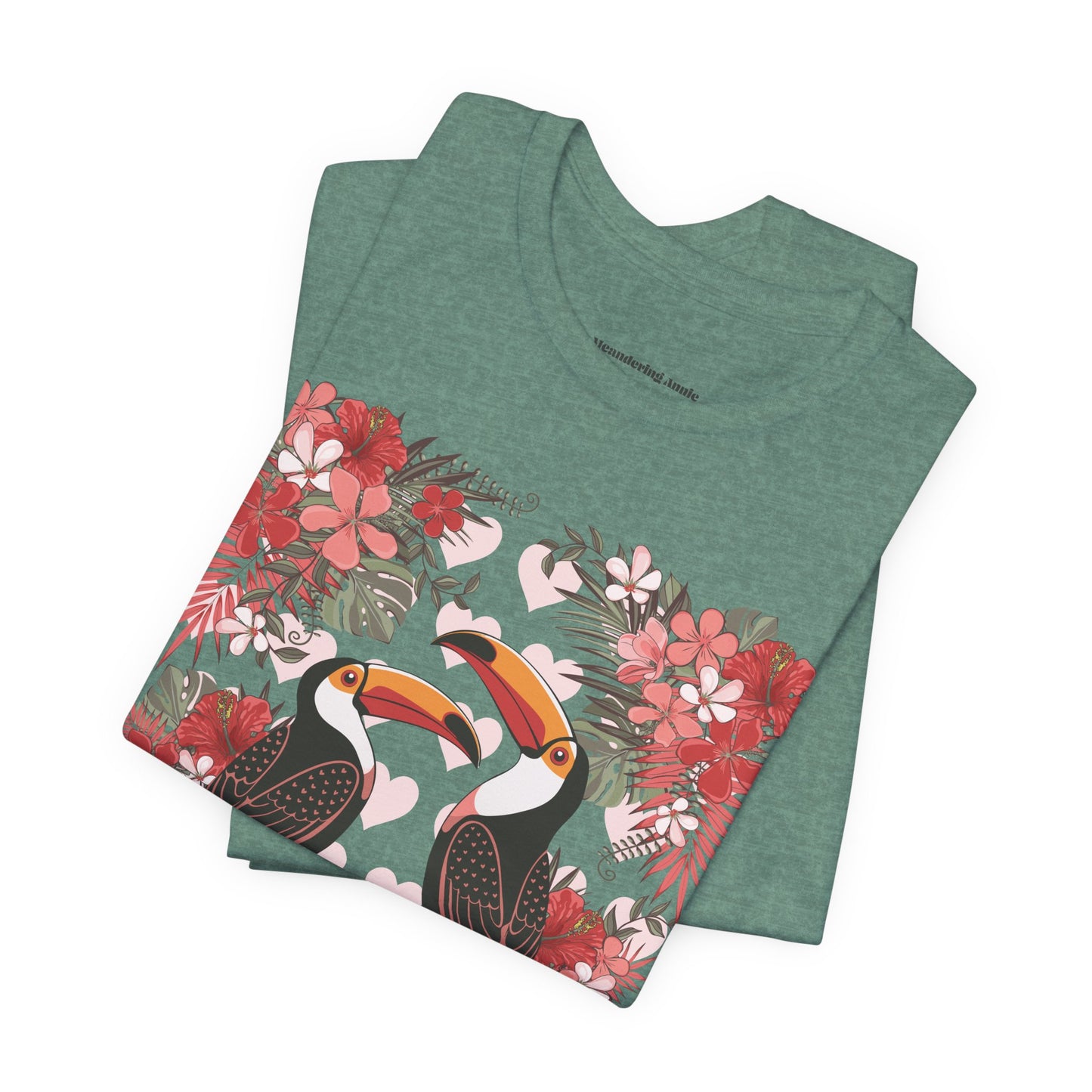 Toucan Tropical Love Birds T-shirt, Casual Summer Shirt, Gift for Bird Lovers, Vacation Wear, Floral Nature Inspired Tee