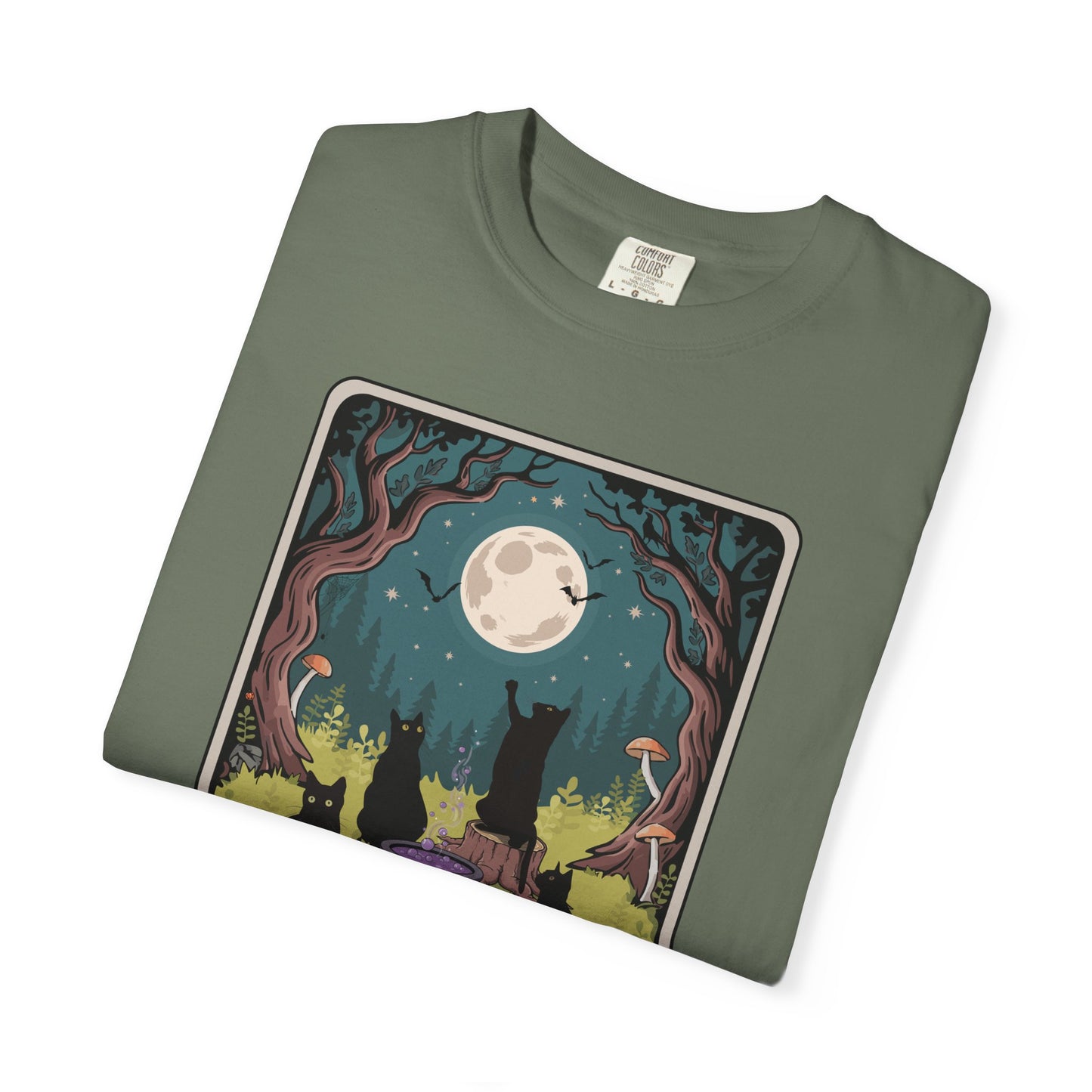 The Coven Tarot Black Cats T-shirt, Witchy Halloween Cat Tee, Full Moon Forest Cauldron Shirt, Wiccan Pagan Magic Top, Witch Gothic Apparel