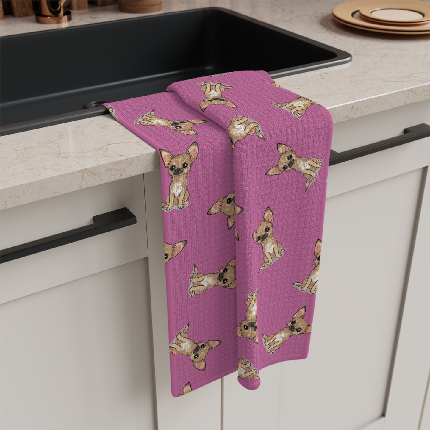 Twila Chihuahua Puppy Dog Kitchen Hand Towel Microfiber Tea Towel with Short Hair Tan Chihuahuas Puppies Dogs Pattern