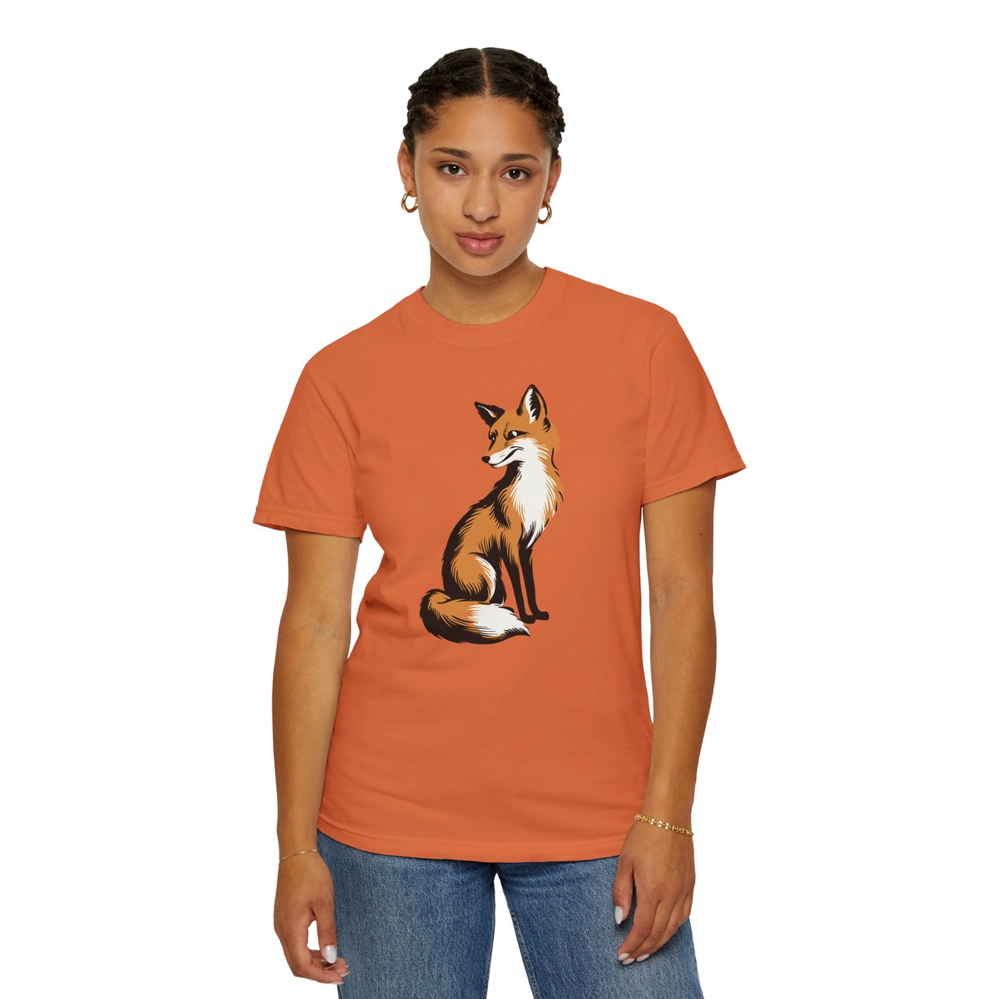 Fox T-shirt Mens Womens Unisex Garment-Dyed Tee with Fox Art Design