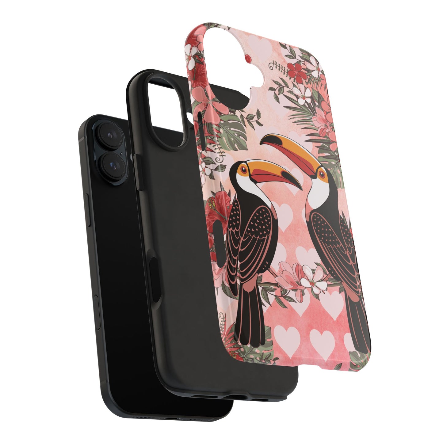 Toucan Tropical Love Birds Phone Case | Tropic Toucans Floral Hearts Art Cell Phone Cases