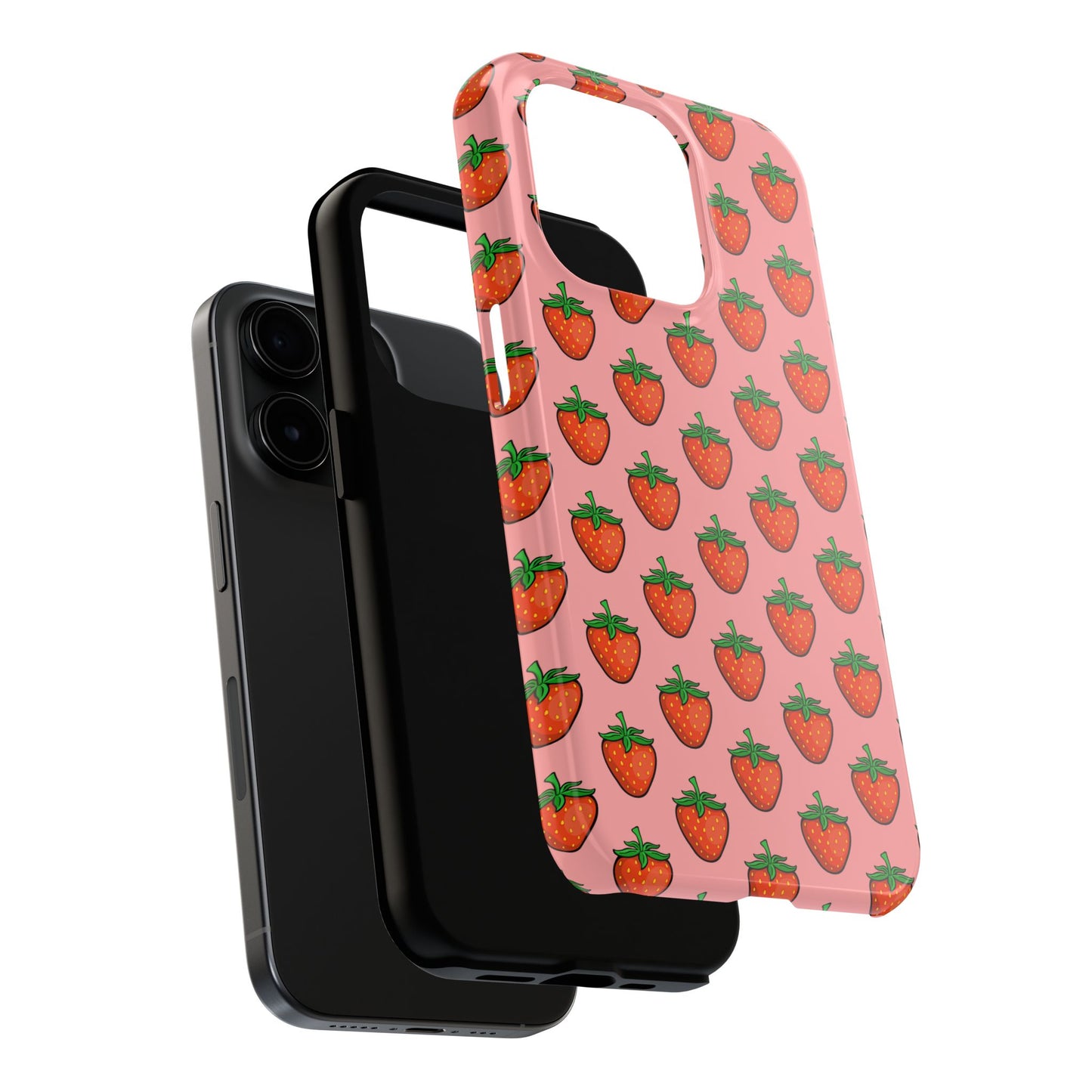 Strawberry Pattern Tough Phone Case, Cute Pink Berry Fruit Strawberries Design Cell Phone Cases