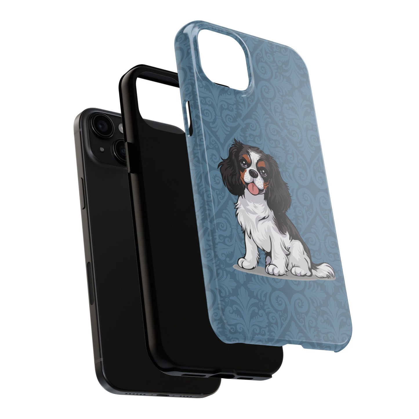 Tricolor Cavalier King Charles Spaniel Dog Phone Case, Tough Phone Cases Pet Dogs Blue Pattern