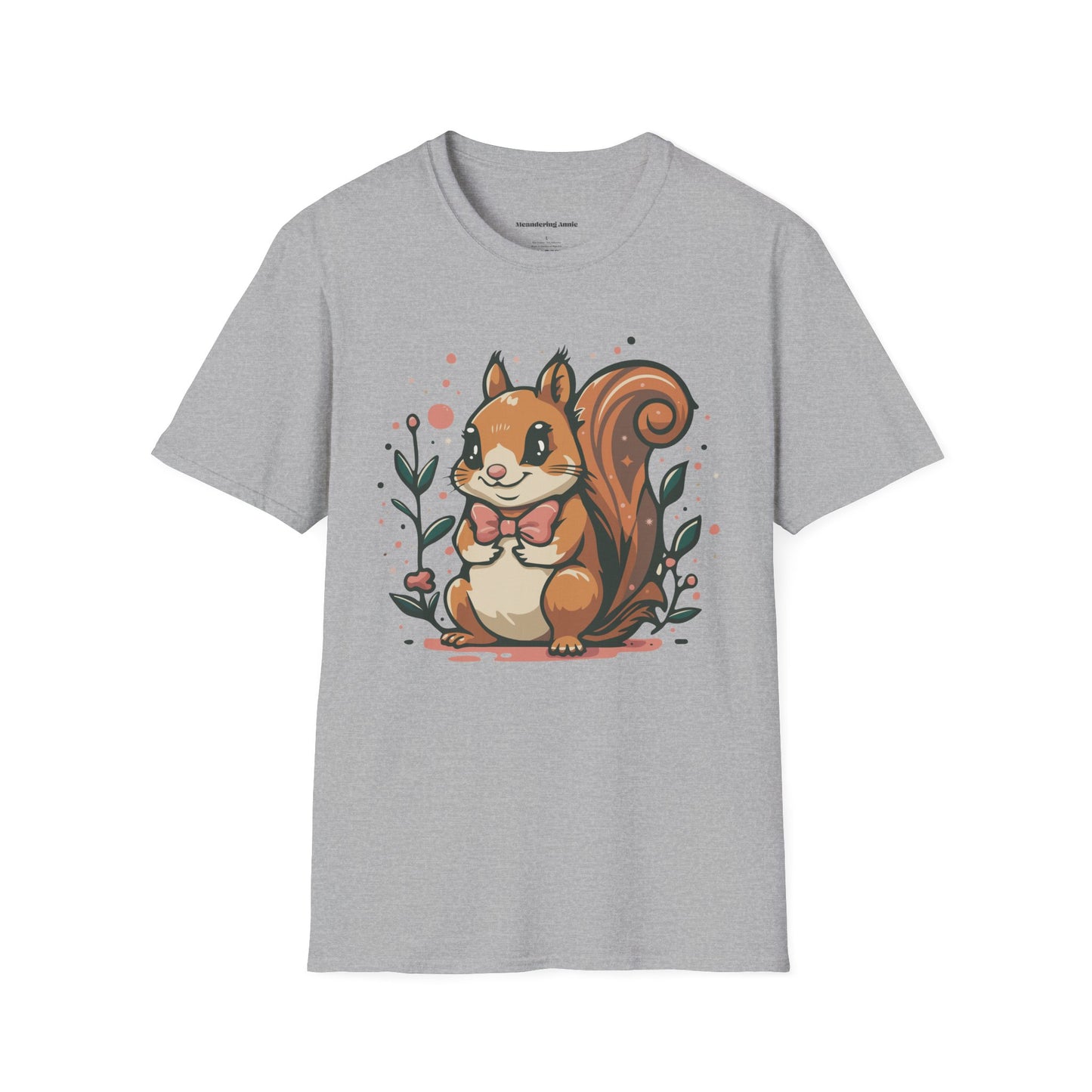 Woodland Squirrel Soft Style T-Shirt - Cute Squirrel with Bowtie and Flowers on Soft Unisex Tee