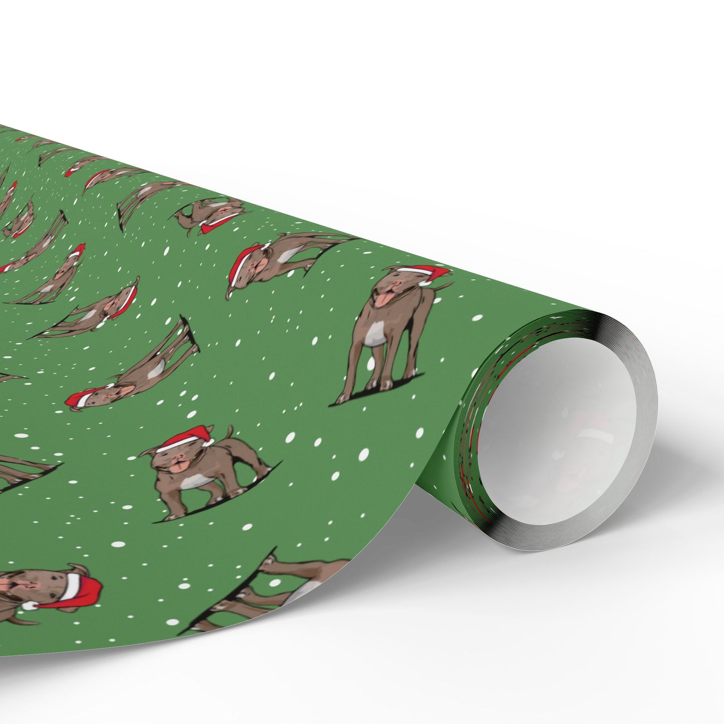 Christmas Pitbull Wrapping Paper - Holiday Gift Wrap Papers, Pit Bull Terrier Dog Owner Gifting Supplies, Santa Pittie Dogs Green Pattern