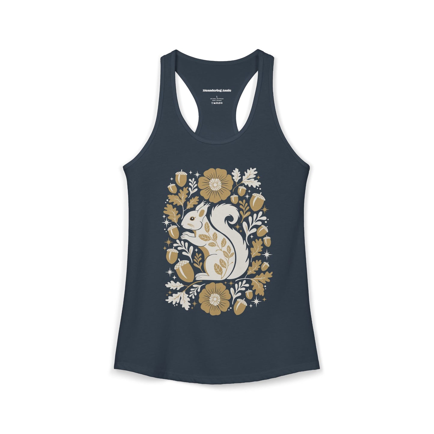 Woodland Squirrels with Acorns and Leaves Racerback Tank Top | Floral Squirrel Forest Animals Nature Sleeveless Shirt