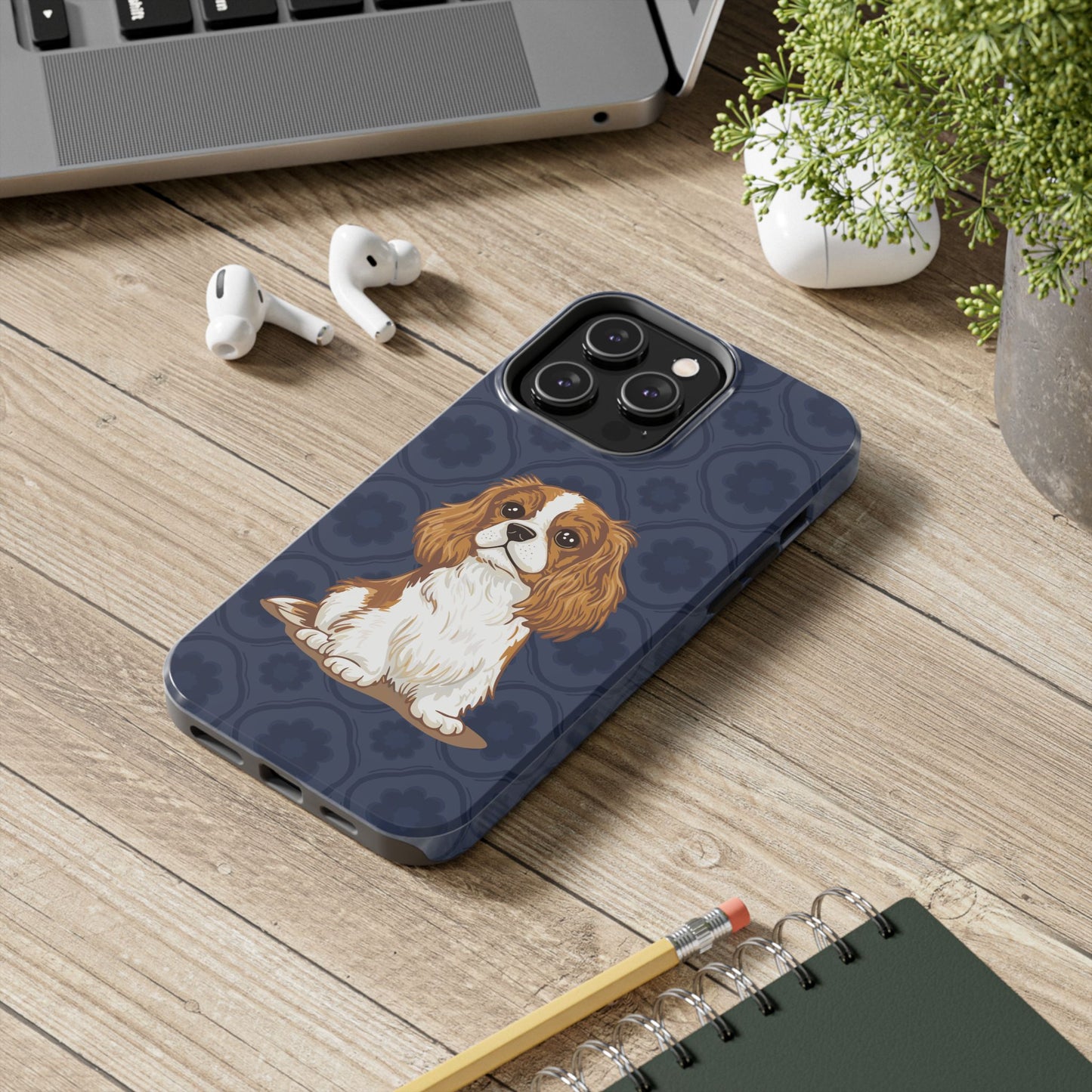 Cavalier King Charles Spaniel Dog Phone Case, Tough Phone Cases Pet Dogs Blue Pattern