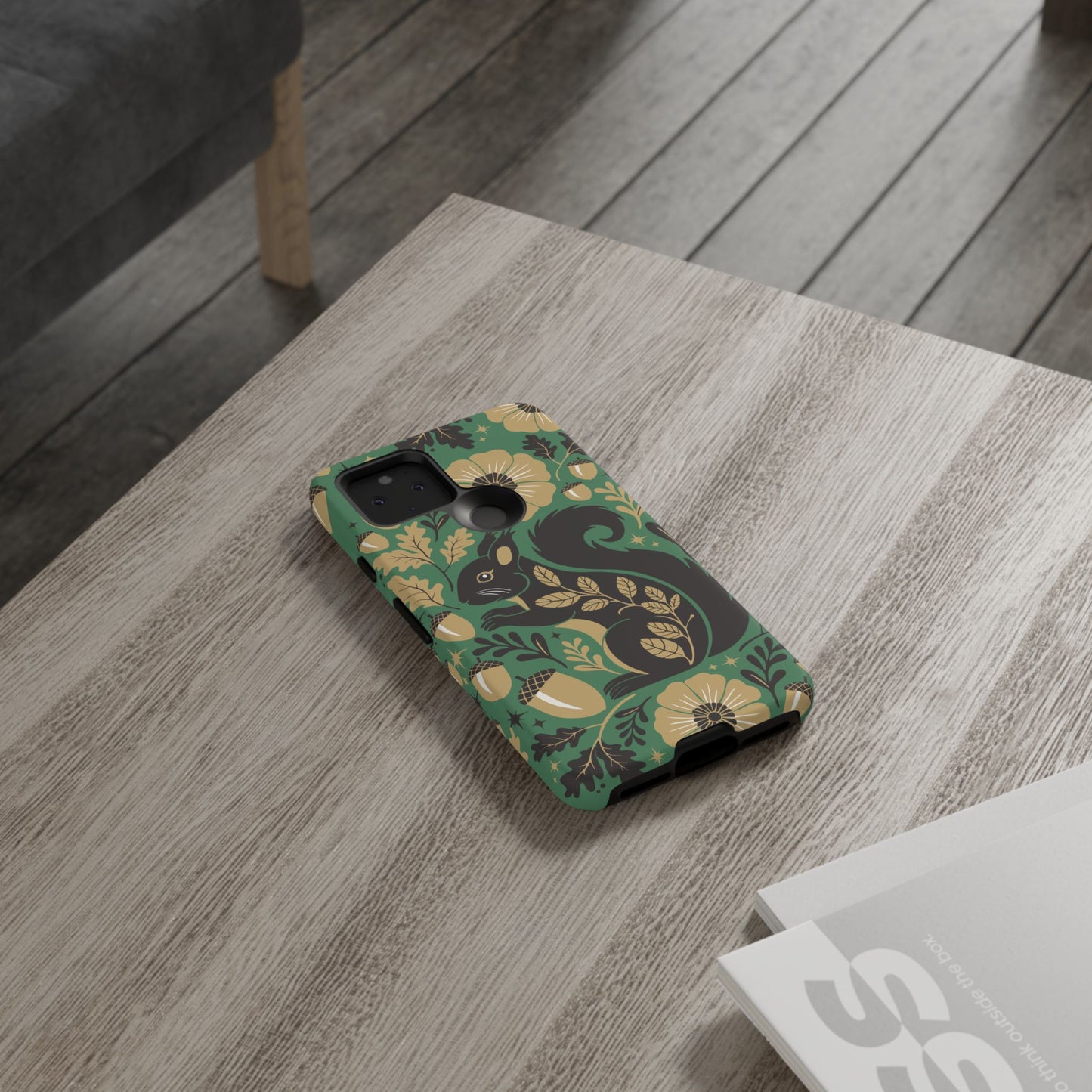 Green Squirrel Floral Pattern Cell Phone Case | Botanical Folk Art Acorn Leaves Design, Iphone Google Pixel Samsung Cases Matte Finish