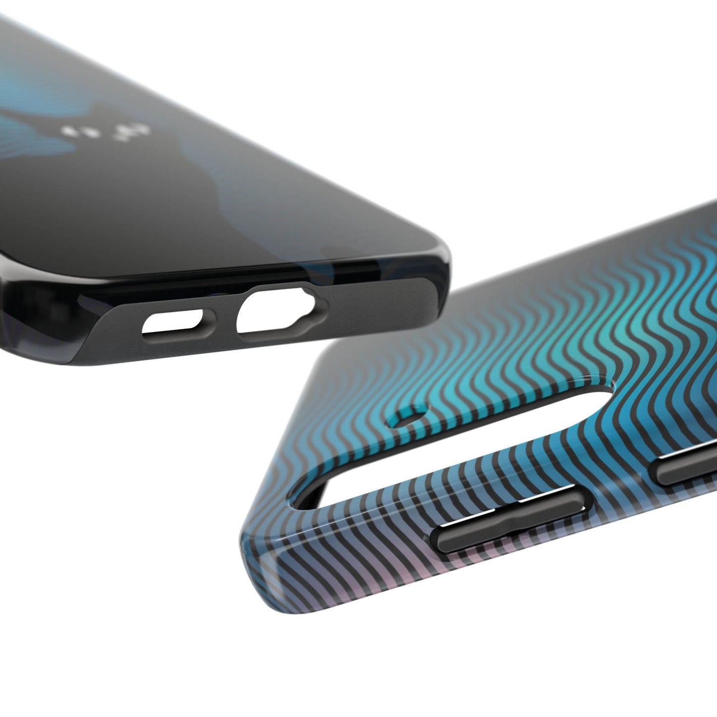 Black Cat Cell Phone Case | Peeking Kitty Graphic on Wavy Teal Background
