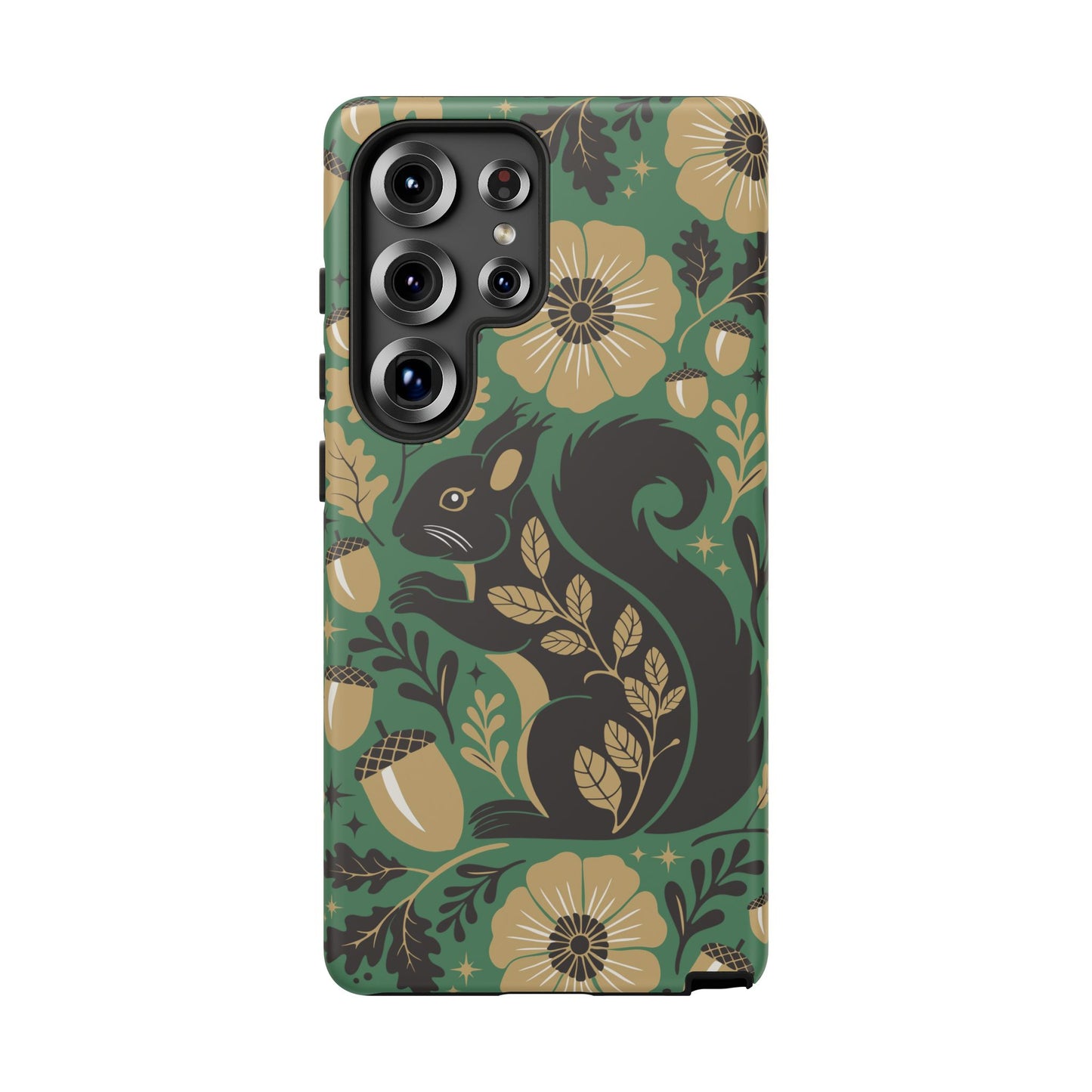 Green Squirrel Floral Pattern Cell Phone Case | Botanical Folk Art Acorn Leaves Design, Iphone Google Pixel Samsung Cases Matte Finish