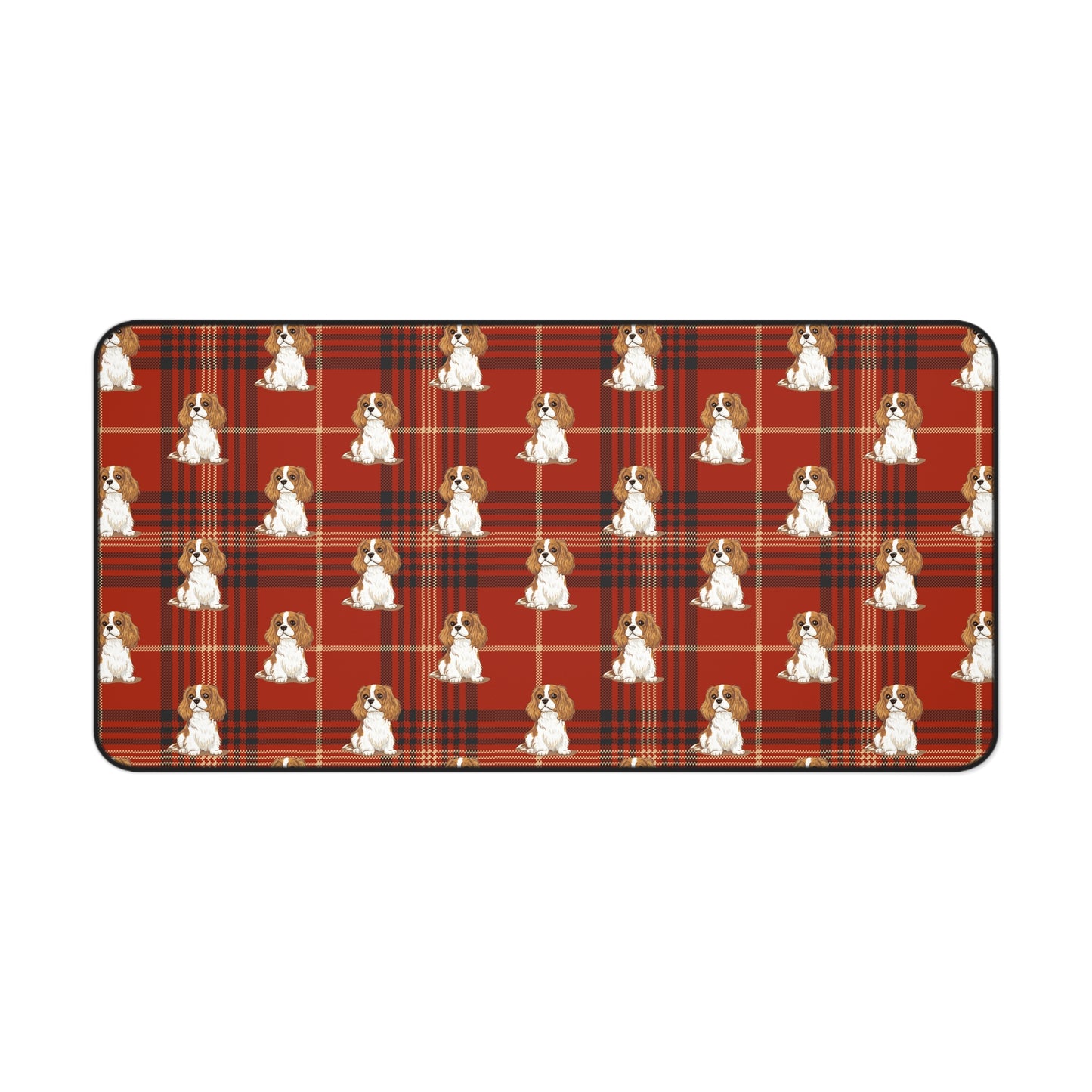 Blenheim Cavalier King Charles Spaniel Dogs Pattern Desk Mat | Red Tartan Plaid Puppy Mouse Pad Surface