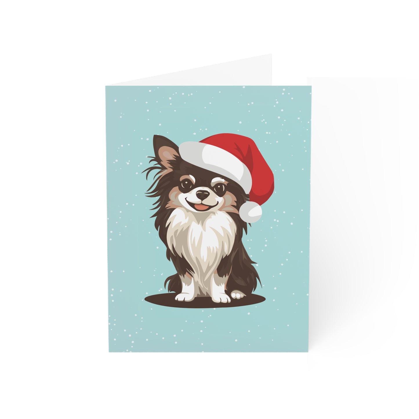 Christmas Koda Long Haired Chihuahua Dog Greeting Cards, Holiday Card 10, 30, or 50 Pack With Envelopes - Winter Dogs Santa Hat Artwork