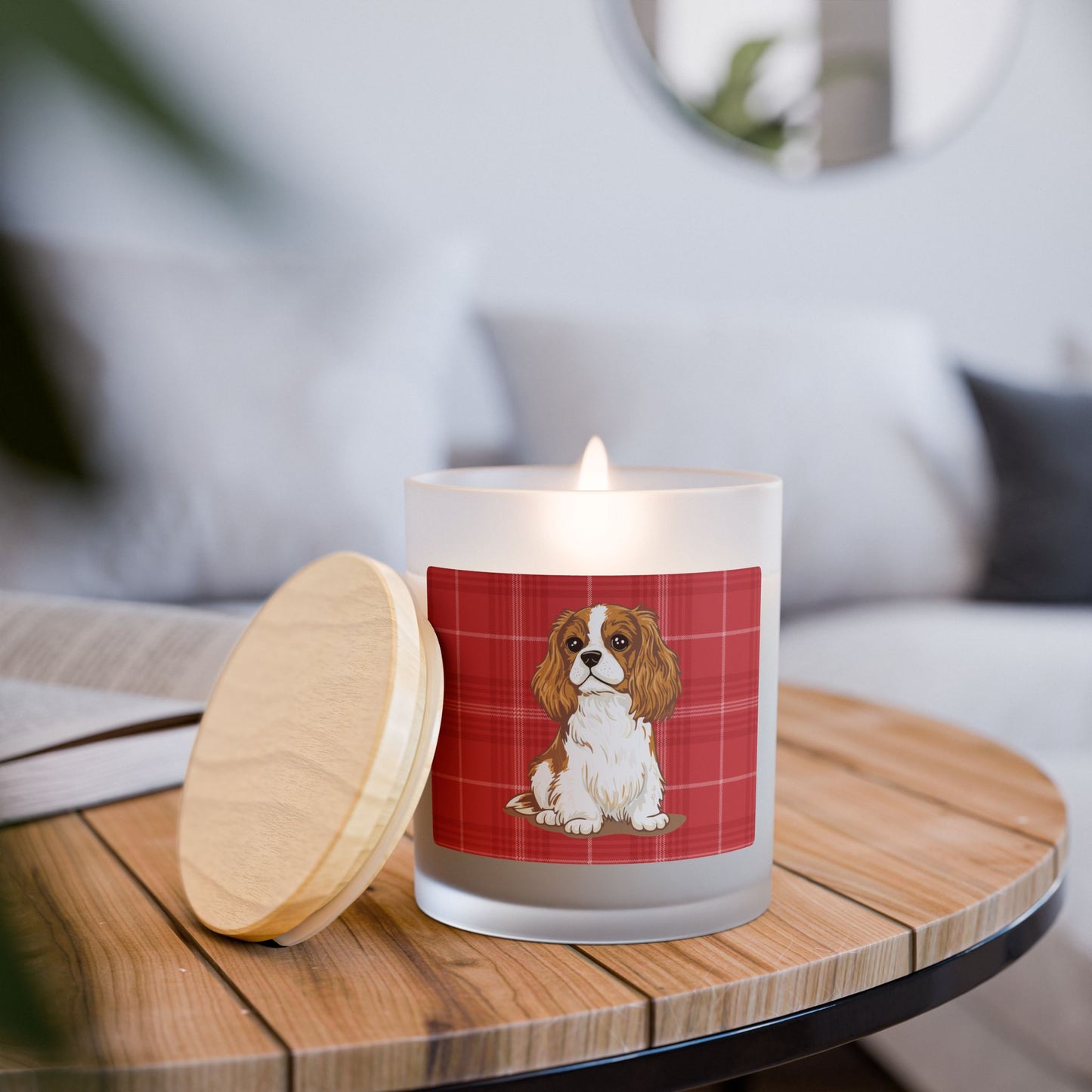 Cavalier Kings Charles Spaniel Dog Frosted Glass Candle, Pet Memorial Gift, Christmas Holiday Candles