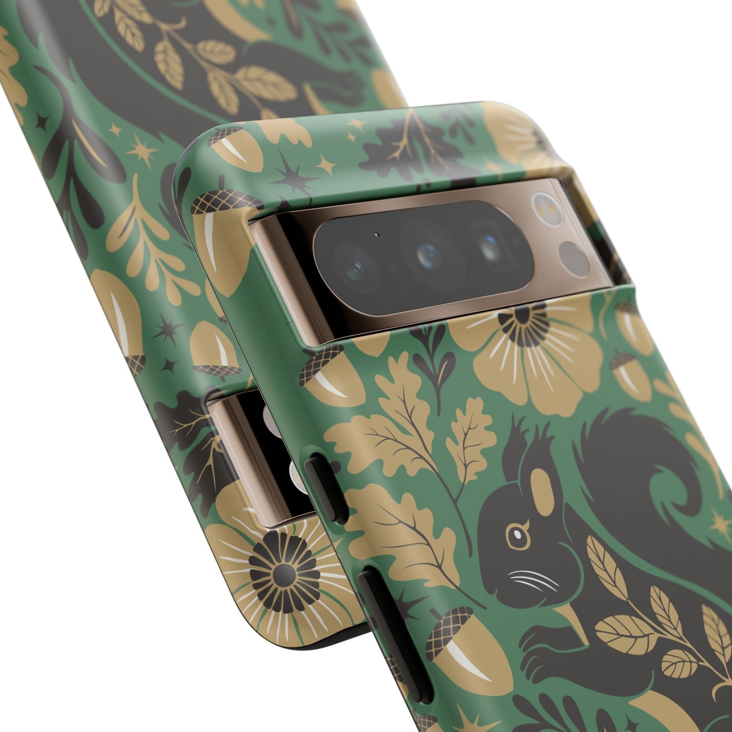Green Squirrel Floral Pattern Cell Phone Case | Botanical Folk Art Acorn Leaves Design, Iphone Google Pixel Samsung Cases Matte Finish