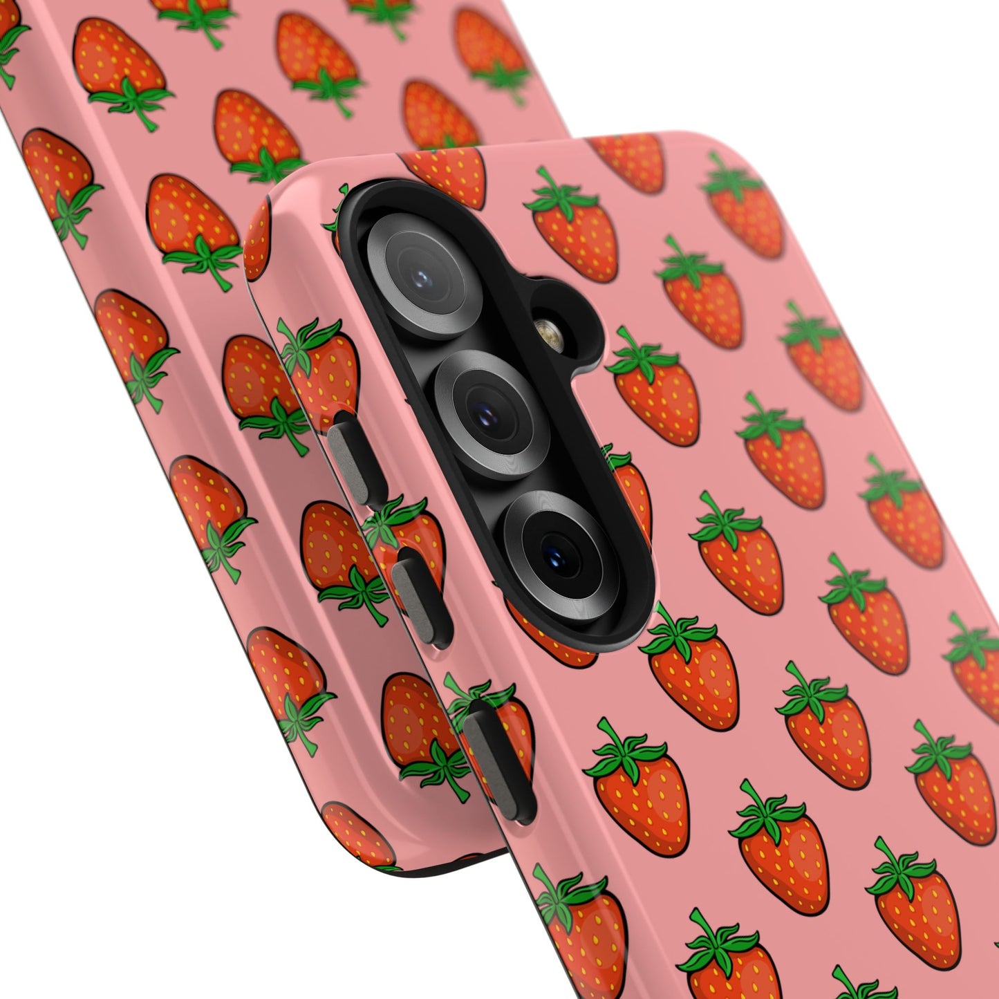 Strawberry Pattern Tough Phone Case, Cute Pink Berry Fruit Strawberries Design Cell Phone Cases