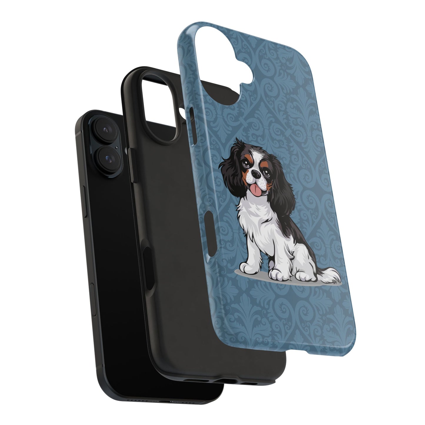 Tricolor Cavalier King Charles Spaniel Dog Phone Case, Tough Phone Cases Pet Dogs Blue Pattern