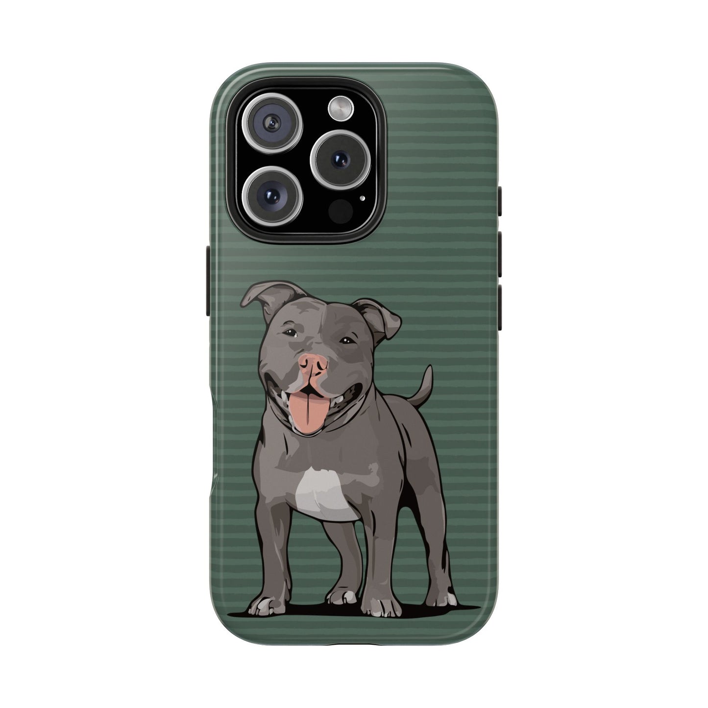 Gray Pit Bull Terrier Dog Phone Case, Tough Phone Cases Pet Pitbull Dogs Green Stripe Pattern
