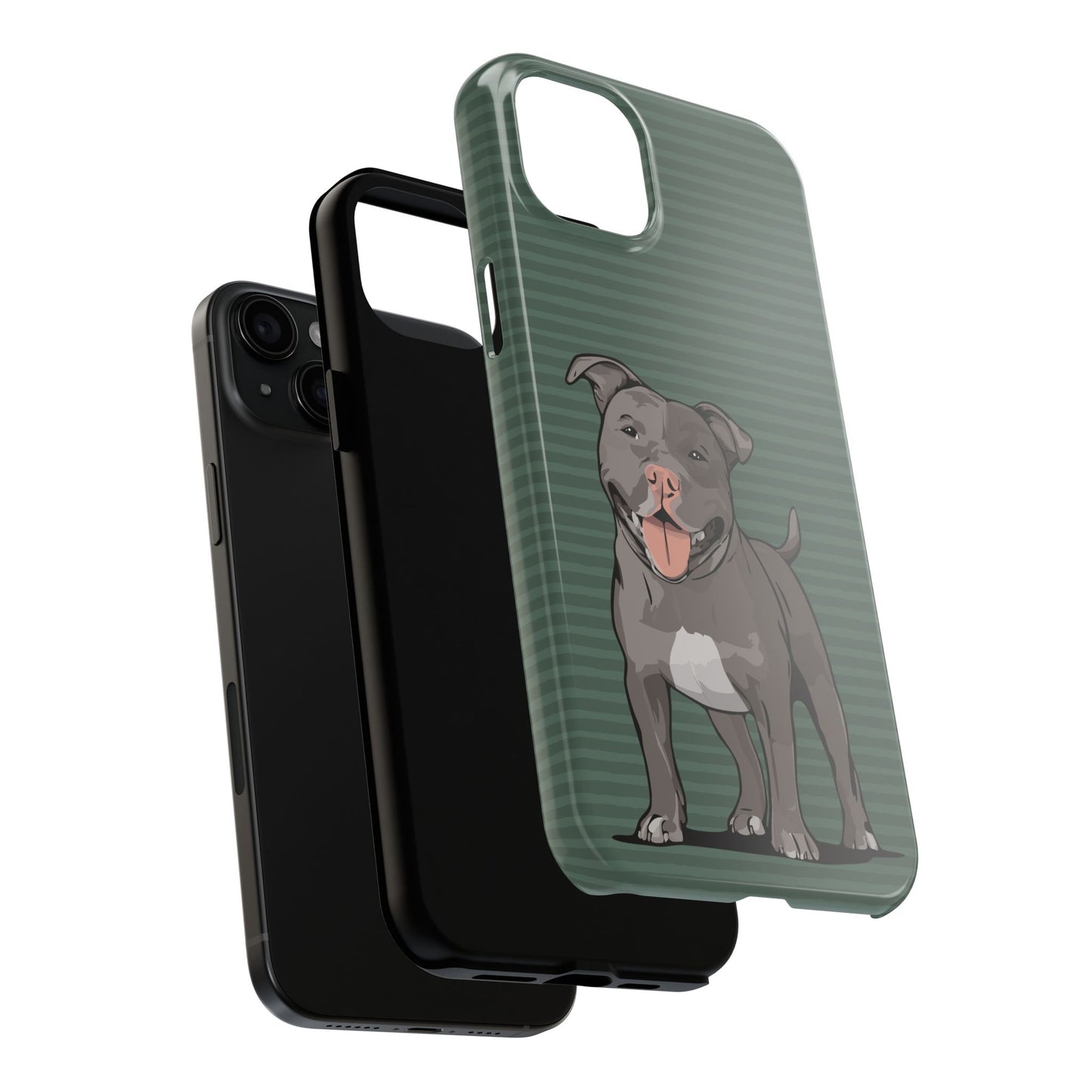 Gray Pit Bull Terrier Dog Phone Case, Tough Phone Cases Pet Pitbull Dogs Green Stripe Pattern