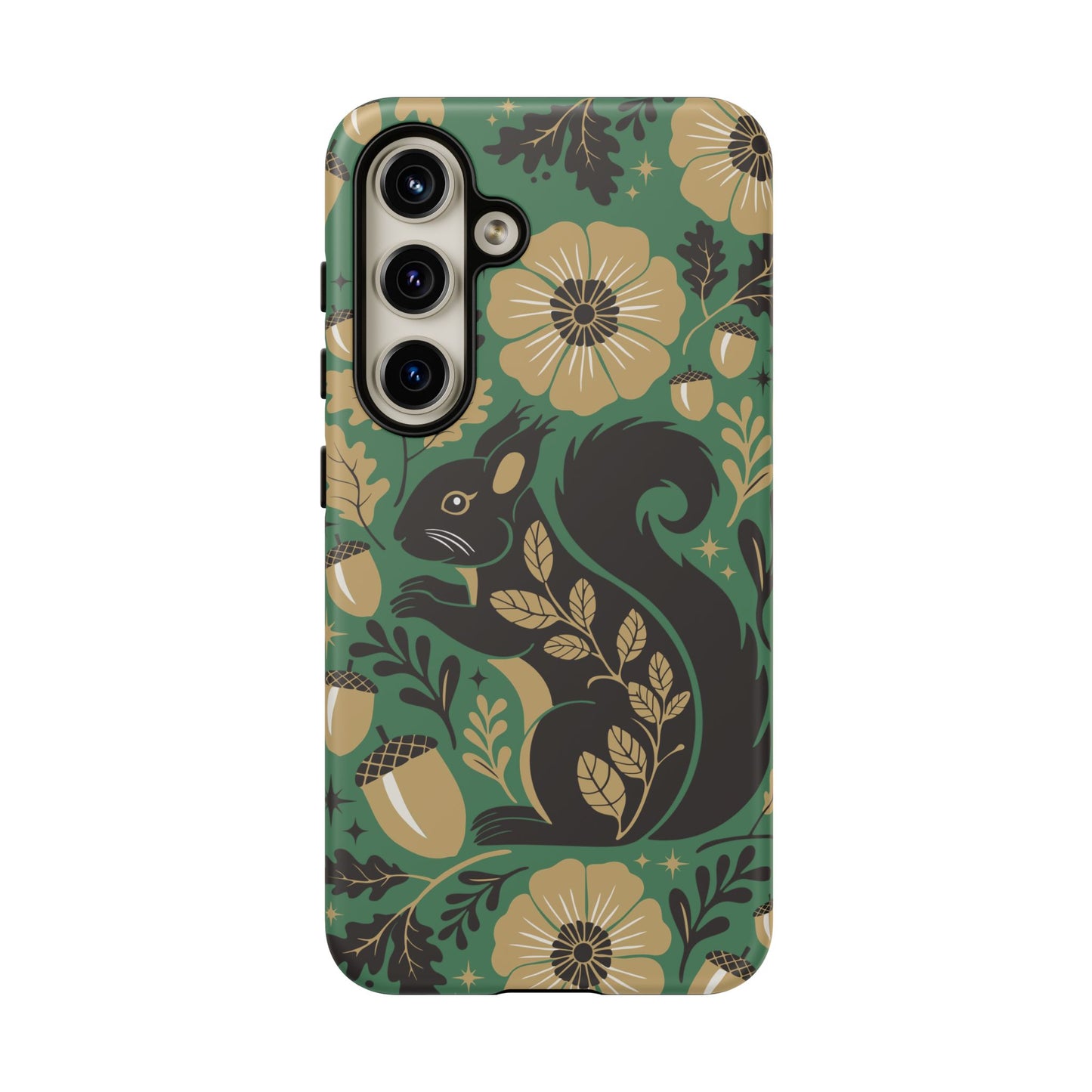 Green Squirrel Floral Pattern Cell Phone Case | Botanical Folk Art Acorn Leaves Design, Iphone Google Pixel Samsung Cases Matte Finish