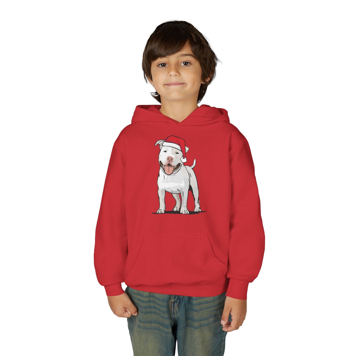 Kids Christmas Pit Bull Terrier Puppy Dog Pullover Hoodie, Kid's Holiday Xmas Santa Dogs Hooded Sweatshirt