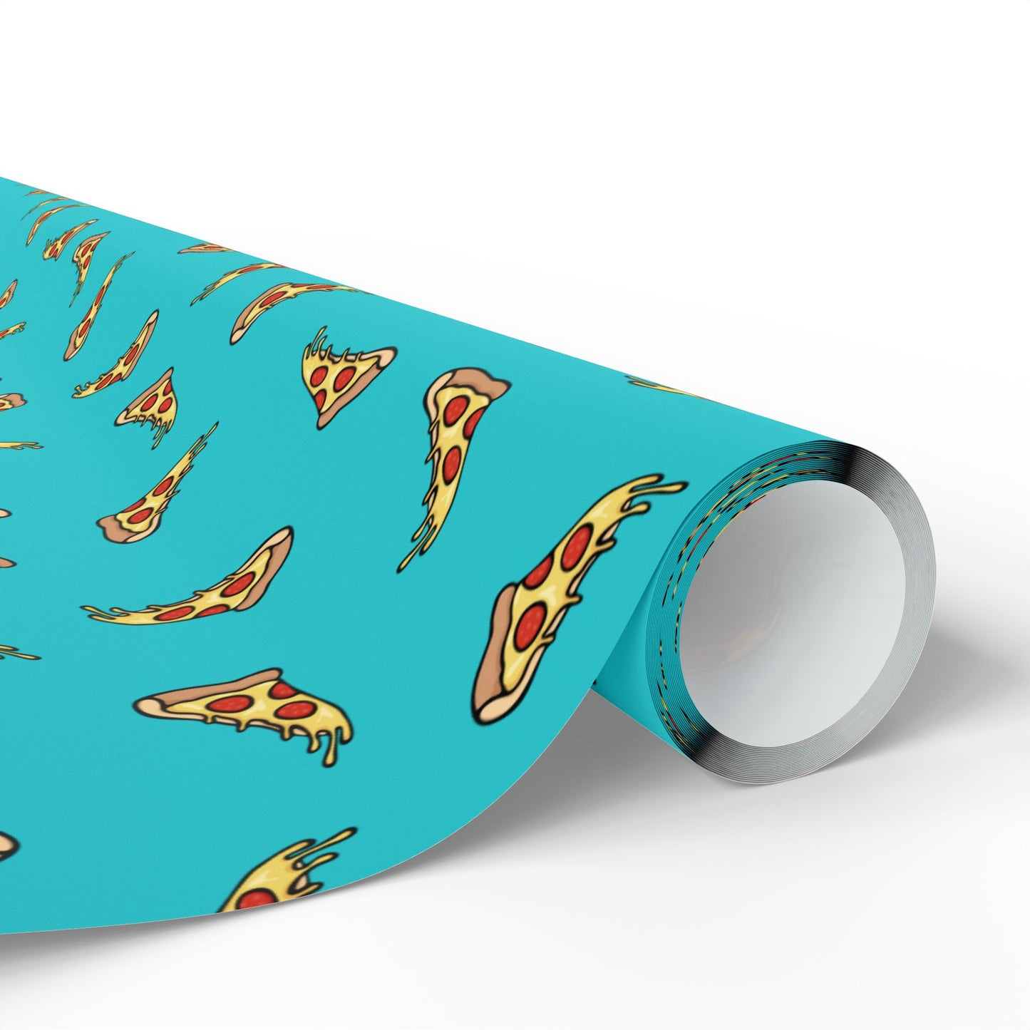 Pizza Slice Pattern Wrapping Paper, Turquoise Cheesy Pepperoni Pizzas Gift Wrap Roll, Fun Silly Novelty Birthday Holiday Gifts