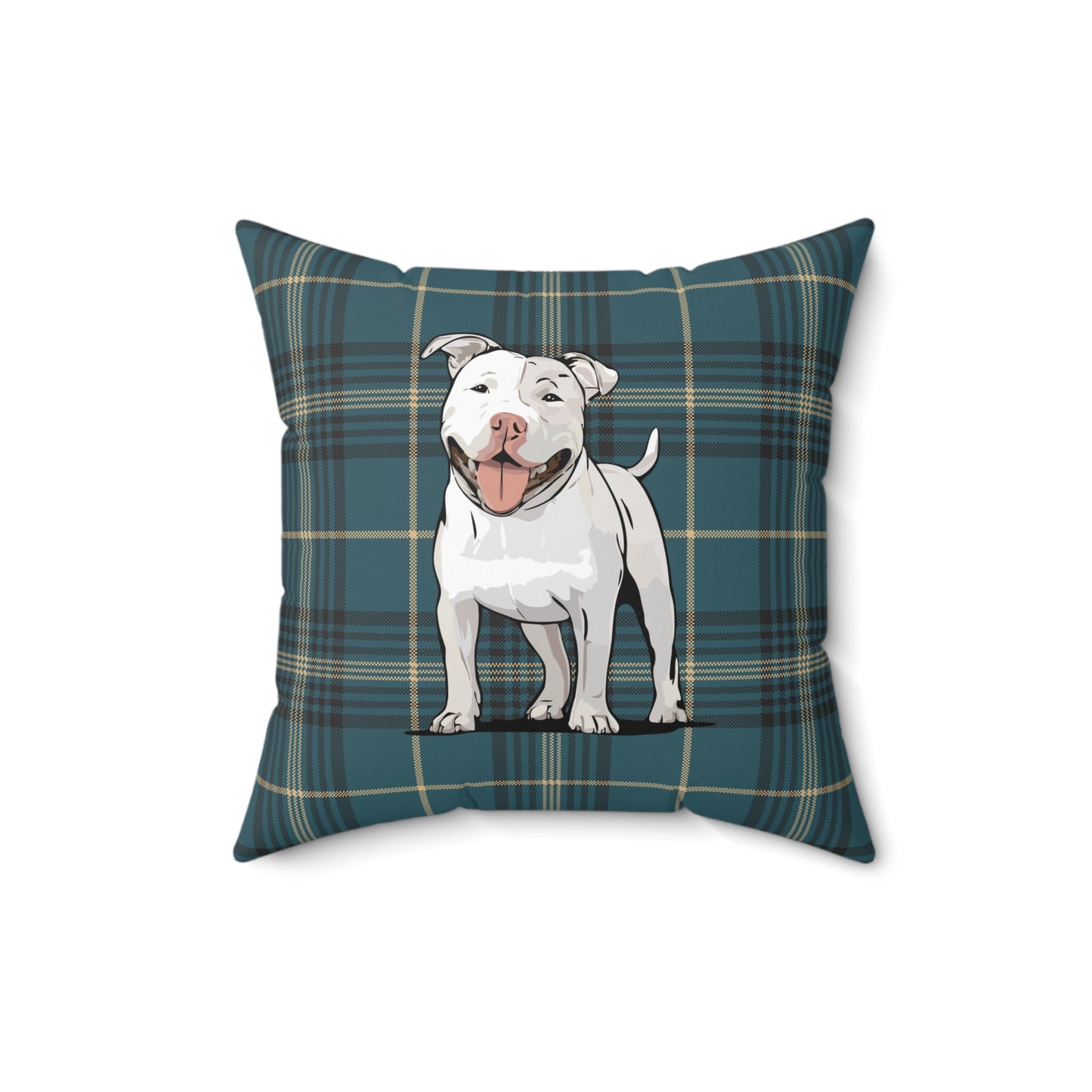 American Pit Bull Terrier Dogs Square Throw Pillow, Teal Plaid Decor Pillows, Pitbull Dog Memorial Gift