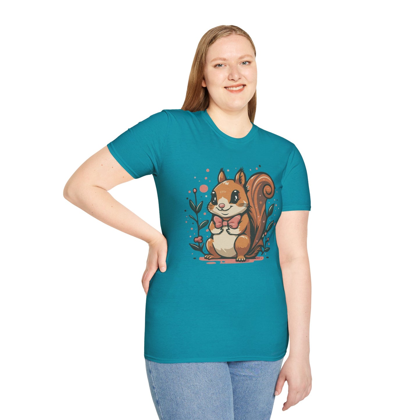 Woodland Squirrel Soft Style T-Shirt - Cute Squirrel with Bowtie and Flowers on Soft Unisex Tee