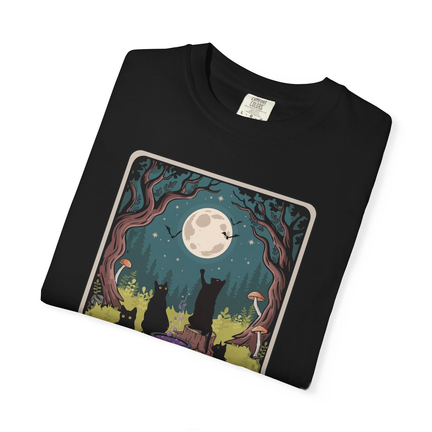 The Coven Tarot Black Cats T-shirt, Witchy Halloween Cat Tee, Full Moon Forest Cauldron Shirt, Wiccan Pagan Magic Top, Witch Gothic Apparel