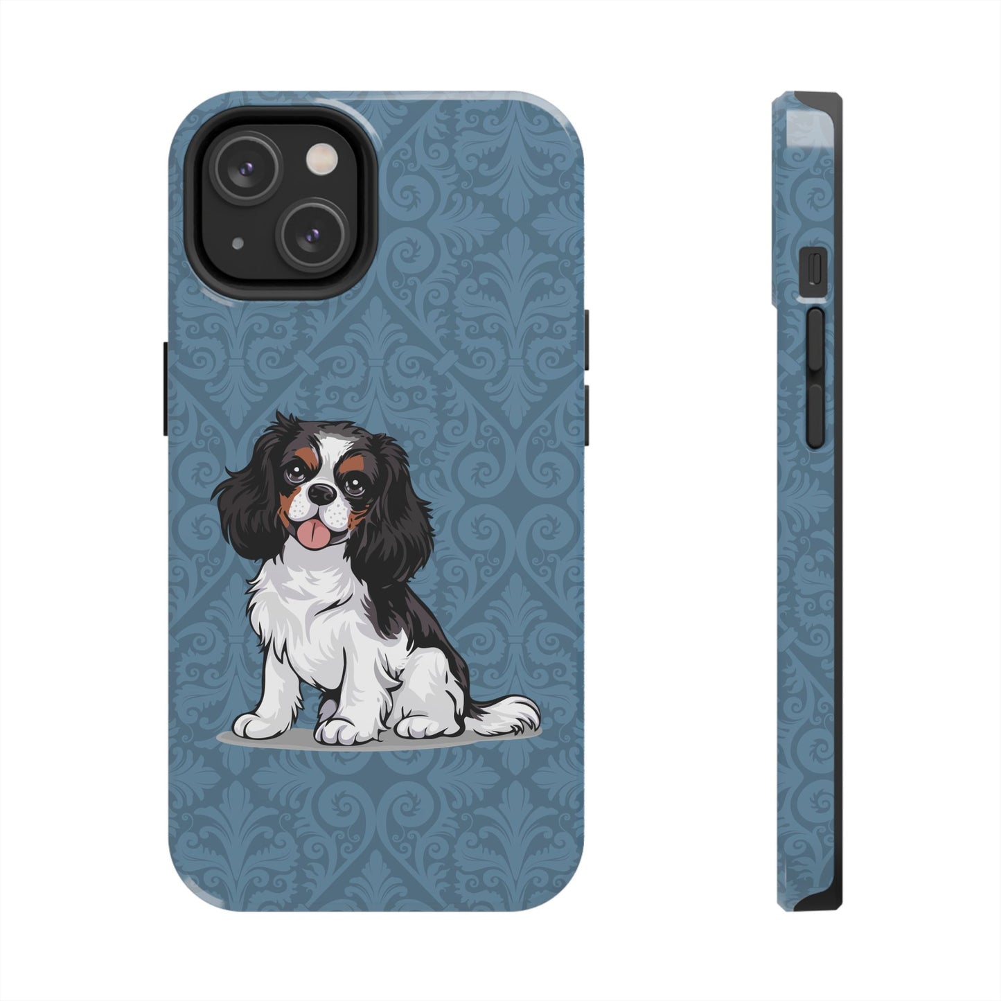 Tricolor Cavalier King Charles Spaniel Dog Phone Case, Tough Phone Cases Pet Dogs Blue Pattern