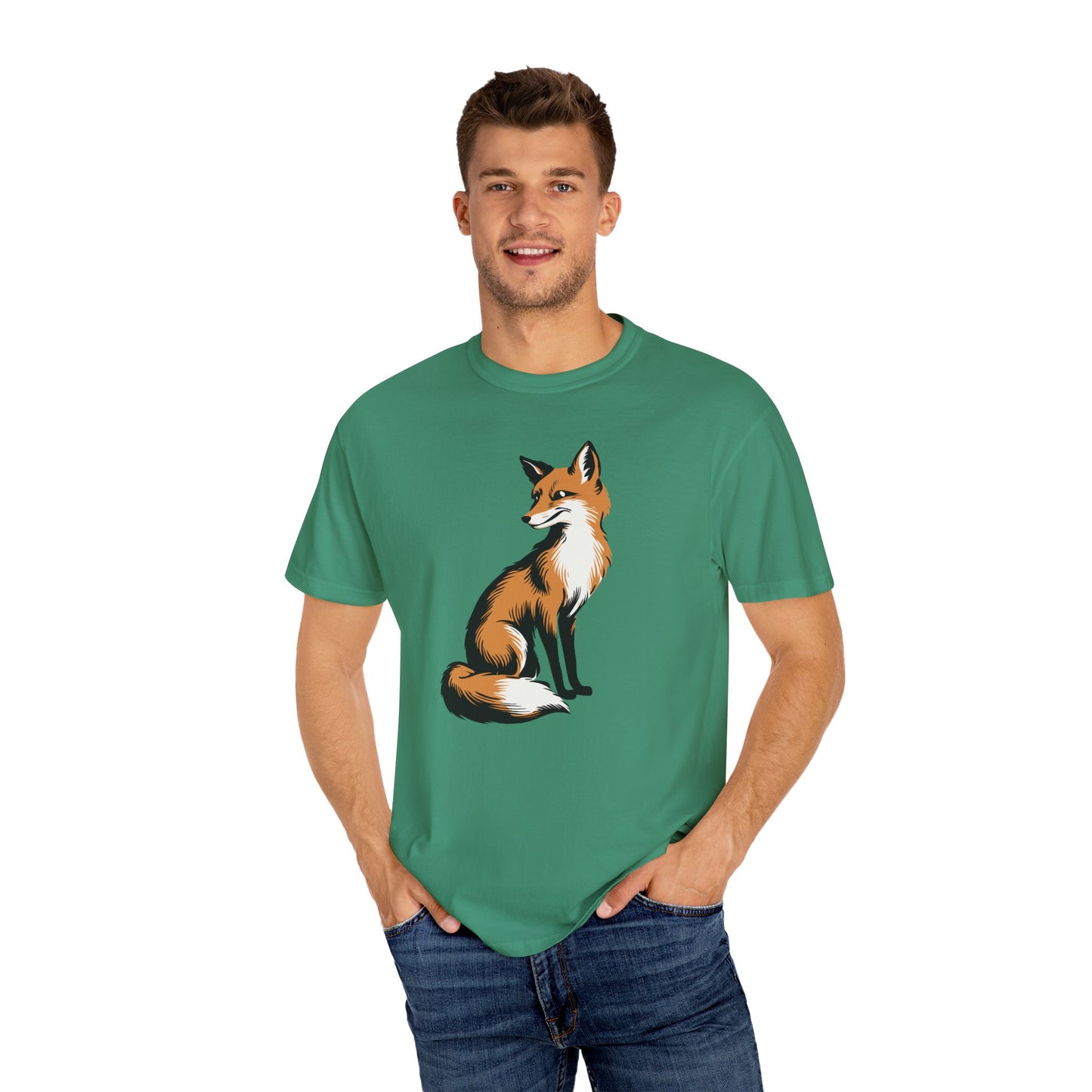 Fox T-shirt Mens Womens Unisex Garment-Dyed Tee with Fox Art Design