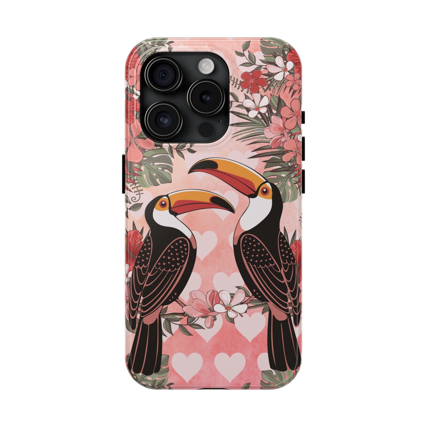 Toucan Tropical Love Birds Phone Case | Tropic Toucans Floral Hearts Art Cell Phone Cases