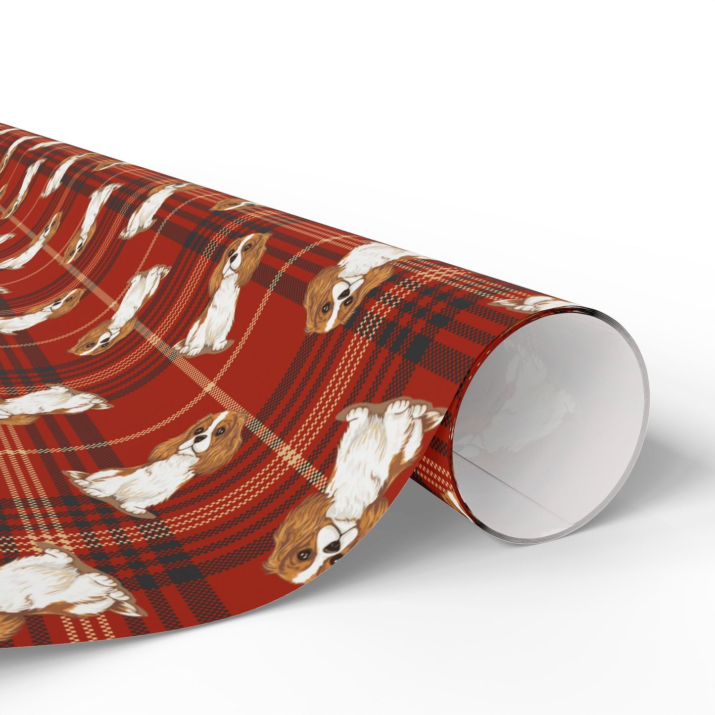 Cavalier King Charles Spaniel Dog Wrapping Paper, Red Plaid Dogs Print Gift Wrap Roll, Christmas Holiday Birthday Matte Wrapping Papers
