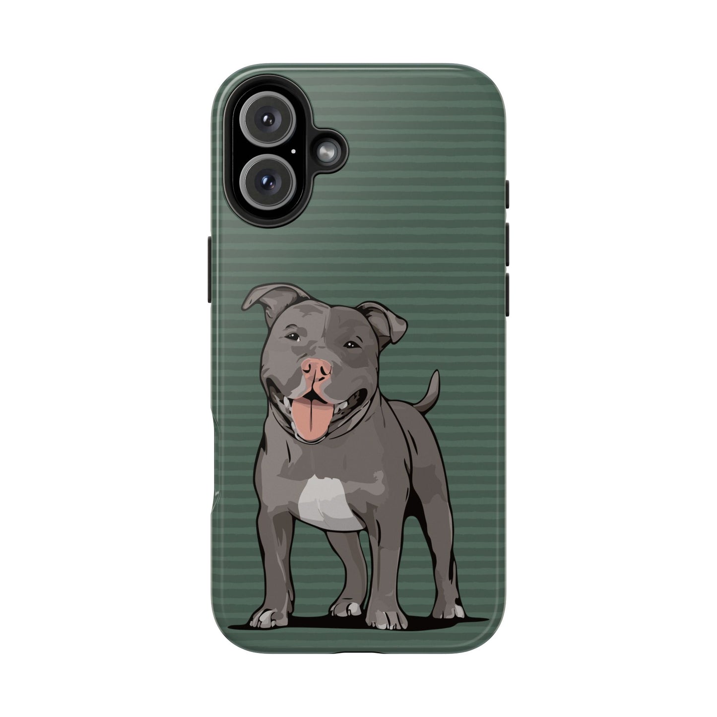 Gray Pit Bull Terrier Dog Phone Case, Tough Phone Cases Pet Pitbull Dogs Green Stripe Pattern