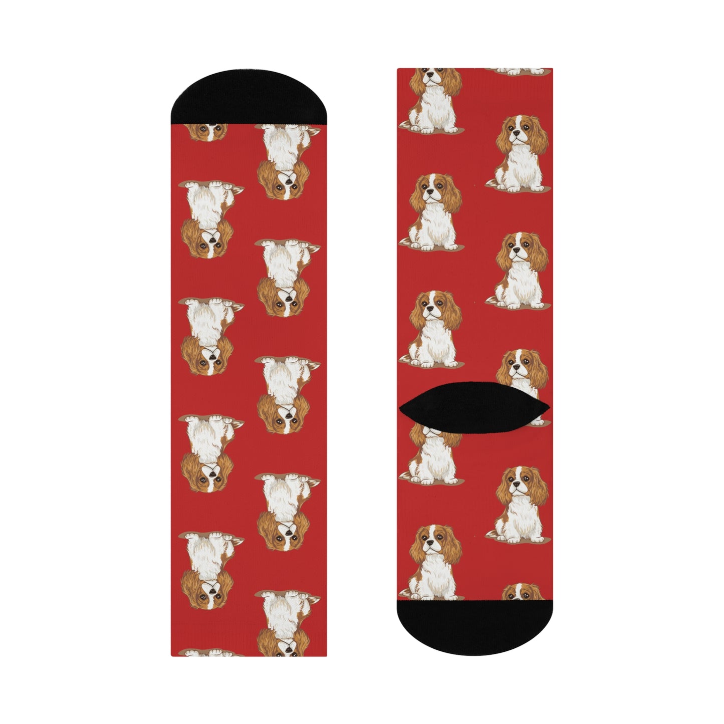 Blenheim Cavalier King Charles Spaniel Dog Pattern Red Cushioned Crew Socks with Pet Dogs Cavalier Puppy Print