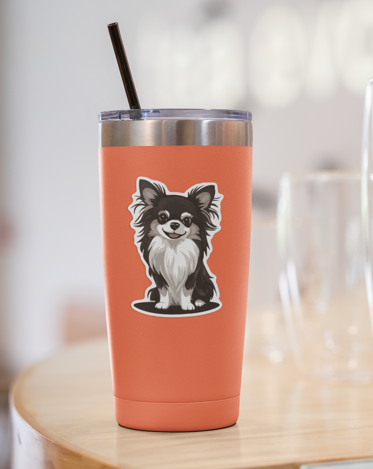 3.5" Black Long Haired Chihuahua Puppy Dog Sticker - Waterproof, Fade-Resistant Vinyl Decal Stickers