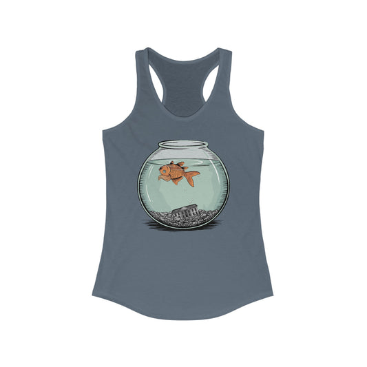 Dead Goldfish In A Fishbowl Tank Top, Funny Politics Women's Tops, Leftist Liberal Political Humor Shirts, Orange Fish Floating