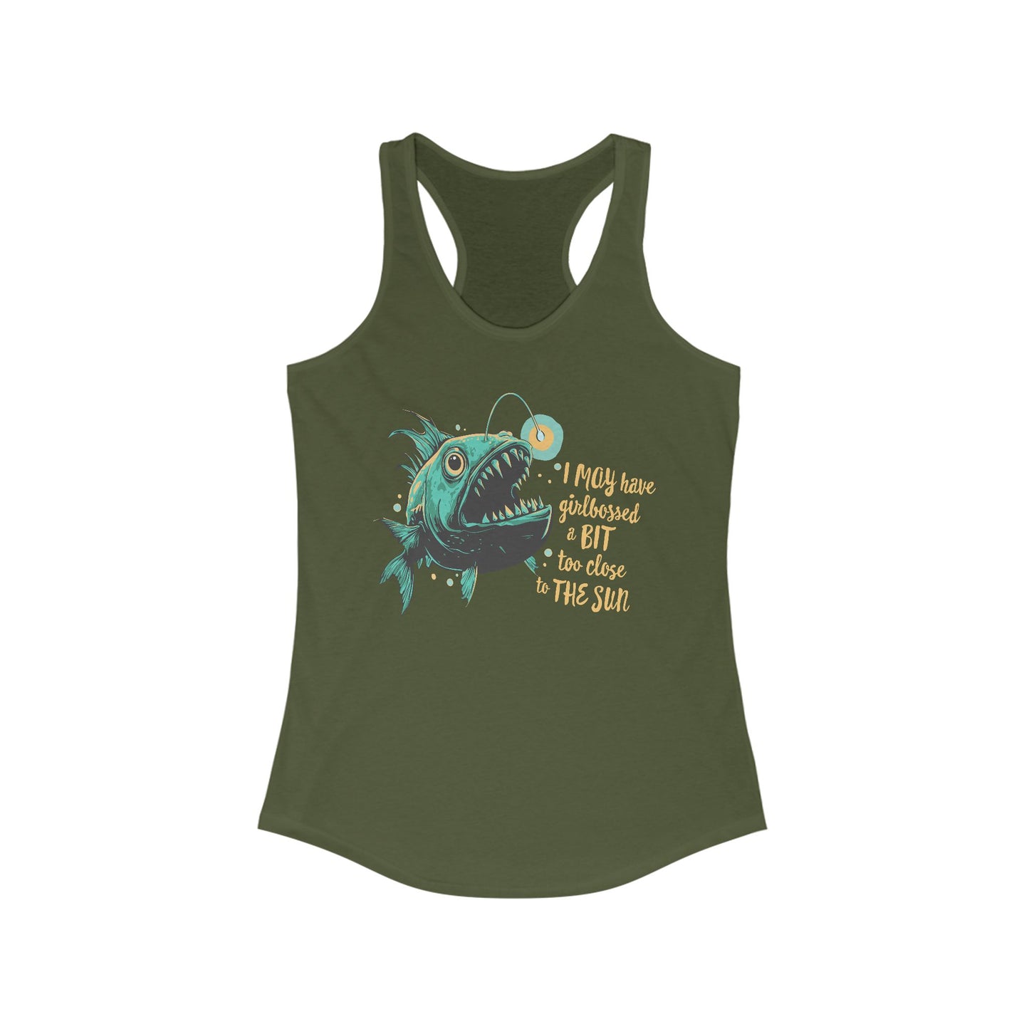 Deep Sea Anglerfish Girlbossed Too Close To The Sun Racerback Tank Top, Angler Fish Lure Glow Graphic Sleeveless Shirt Ocean Creatures