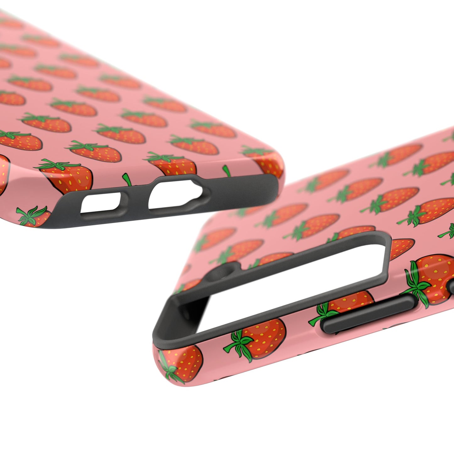 Strawberry Pattern Tough Phone Case, Cute Pink Berry Fruit Strawberries Design Cell Phone Cases