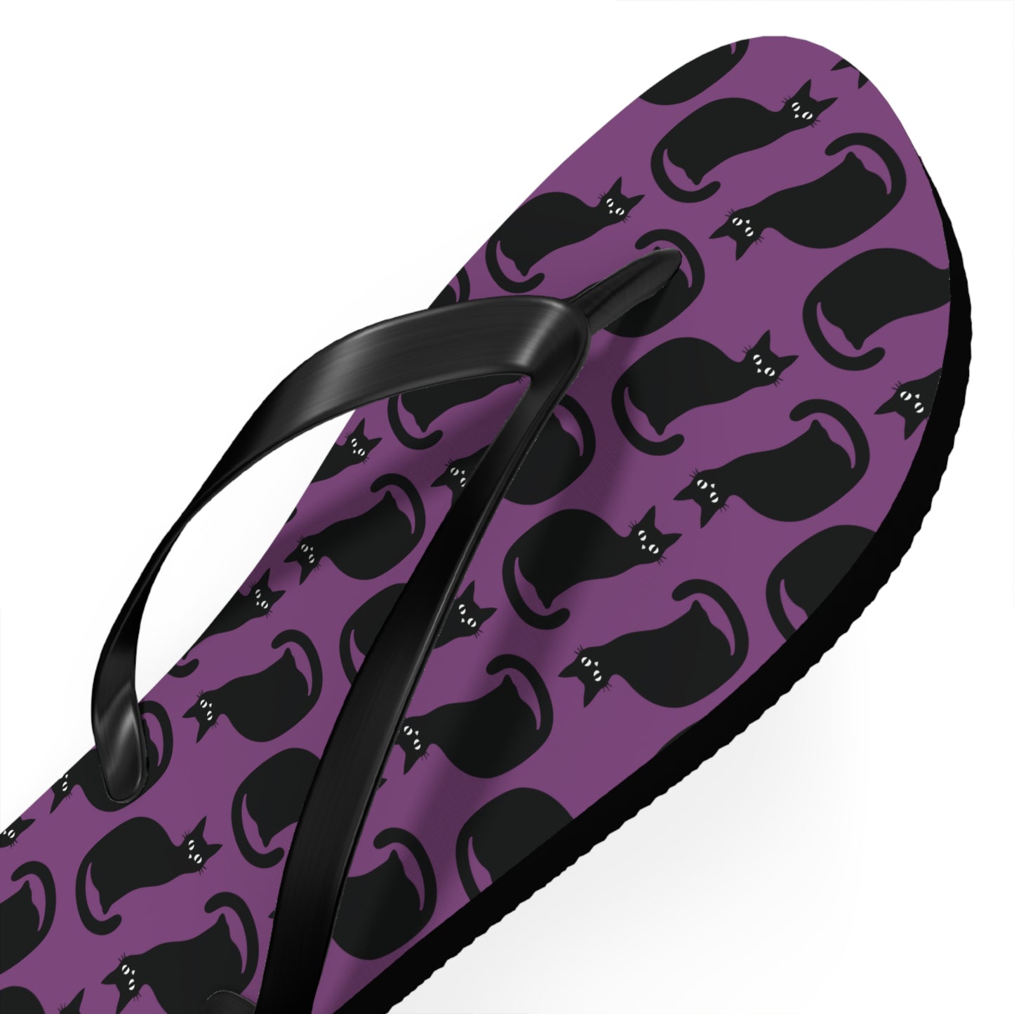 Black Cat Pattern Flip Flops | PurpleGoth Cat Silhouette Beach Sandals, Halloween Spooky Gothic Summer Footwear