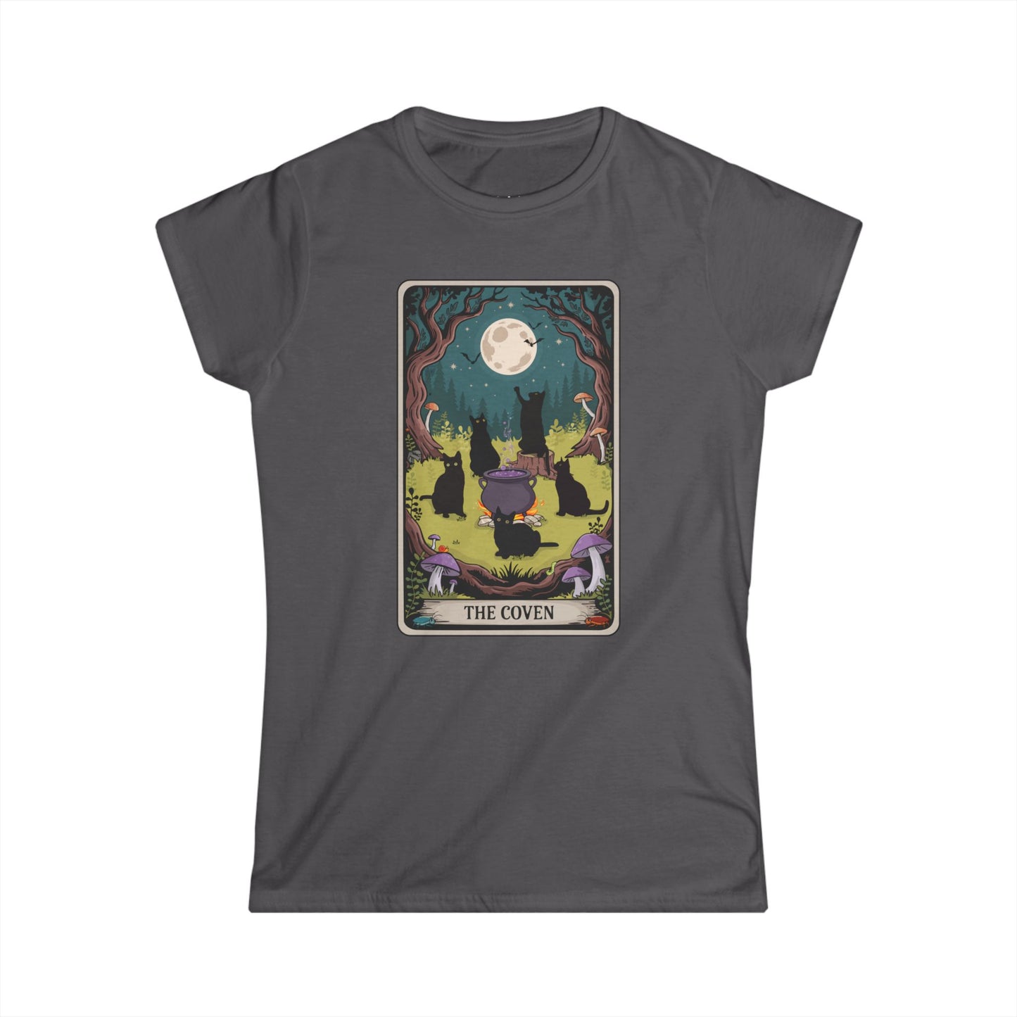 Tarot Cat Coven Women's Tee, Witchy Black Cats Shirt for Halloween, Spooky Gothic Vibes, Wiccan Clothing, Pagan Apparel