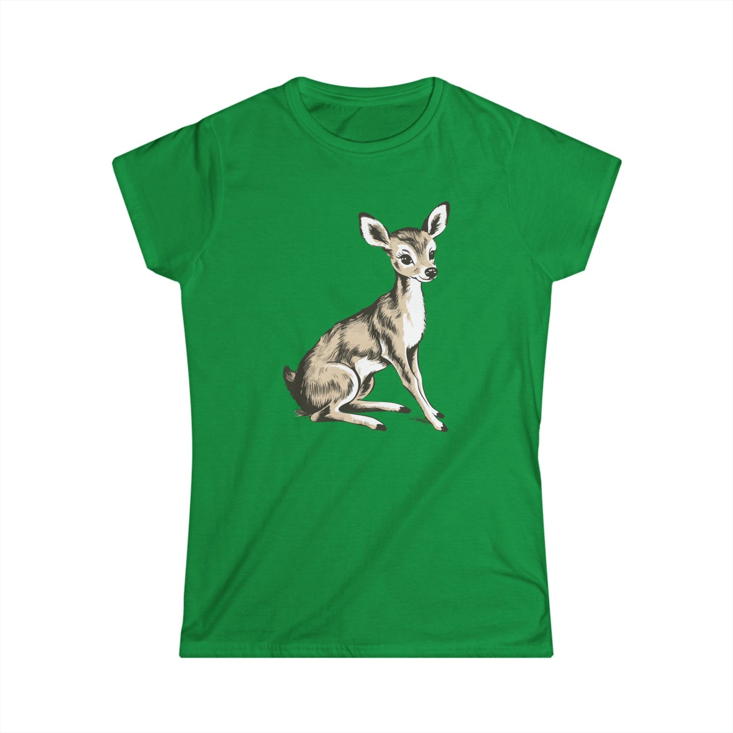 Deer Print Women's Tee, Cute Fawn Artwork Shirt, Soft Cotton T-Shirt, White Doe Graphic Tee, Nature-Inspired Shirt