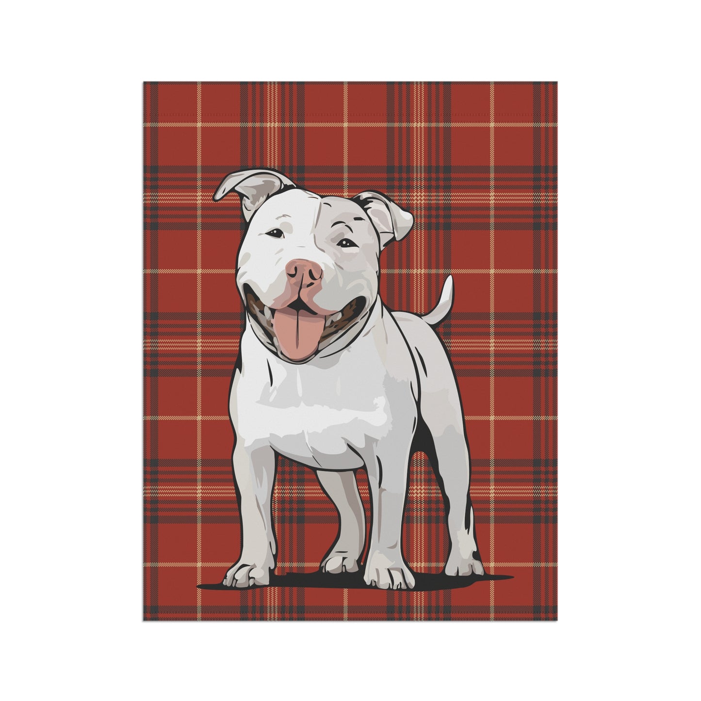 White Pit Bull Terrier Dog Red Plaid Outdoor Garden Banner Flag, Pitbull Christmas Holiday Yard Decorations
