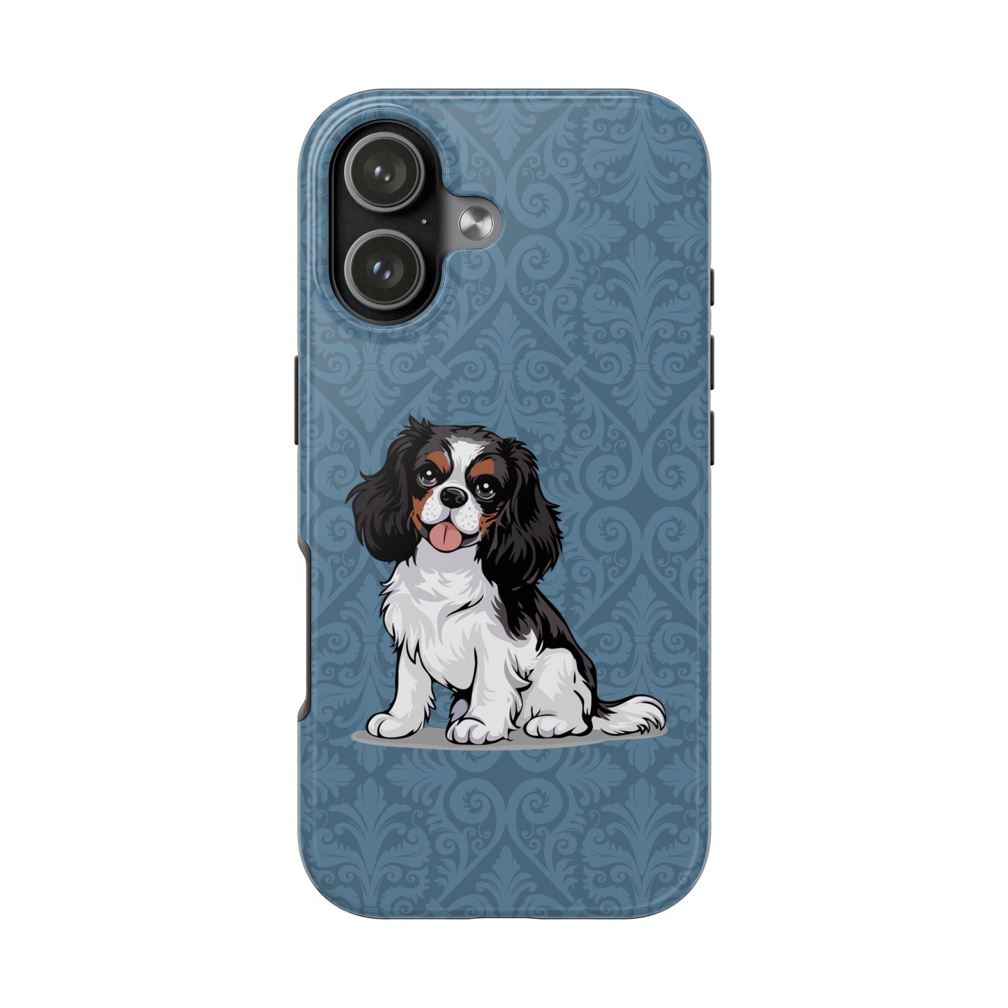 Tricolor Cavalier King Charles Spaniel Dog Phone Case, Tough Phone Cases Pet Dogs Blue Pattern