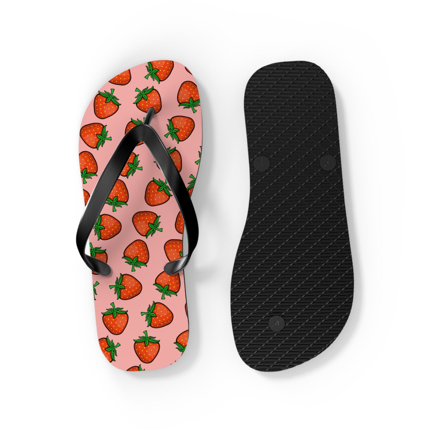 Strawberry Pattern Flip Flops | Pink Strawberries Fruit Summer Beach Sandals, Women's Beach Pool Footwear