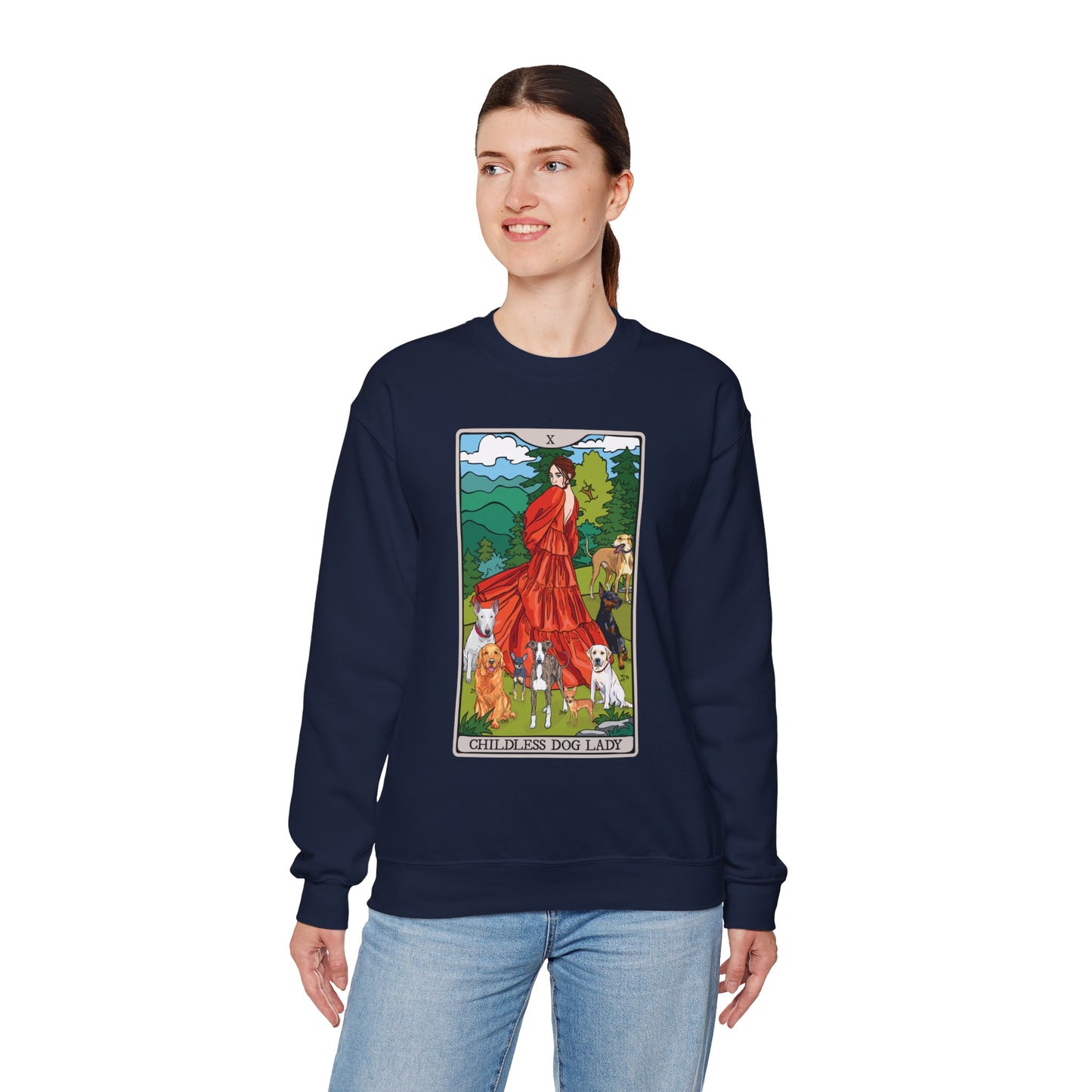 Childless Dog Lady Tarot Card Sweatshirt, Childless Women's Crewneck Sweater, Witchy Dog Lover Long Sleeve Shirt