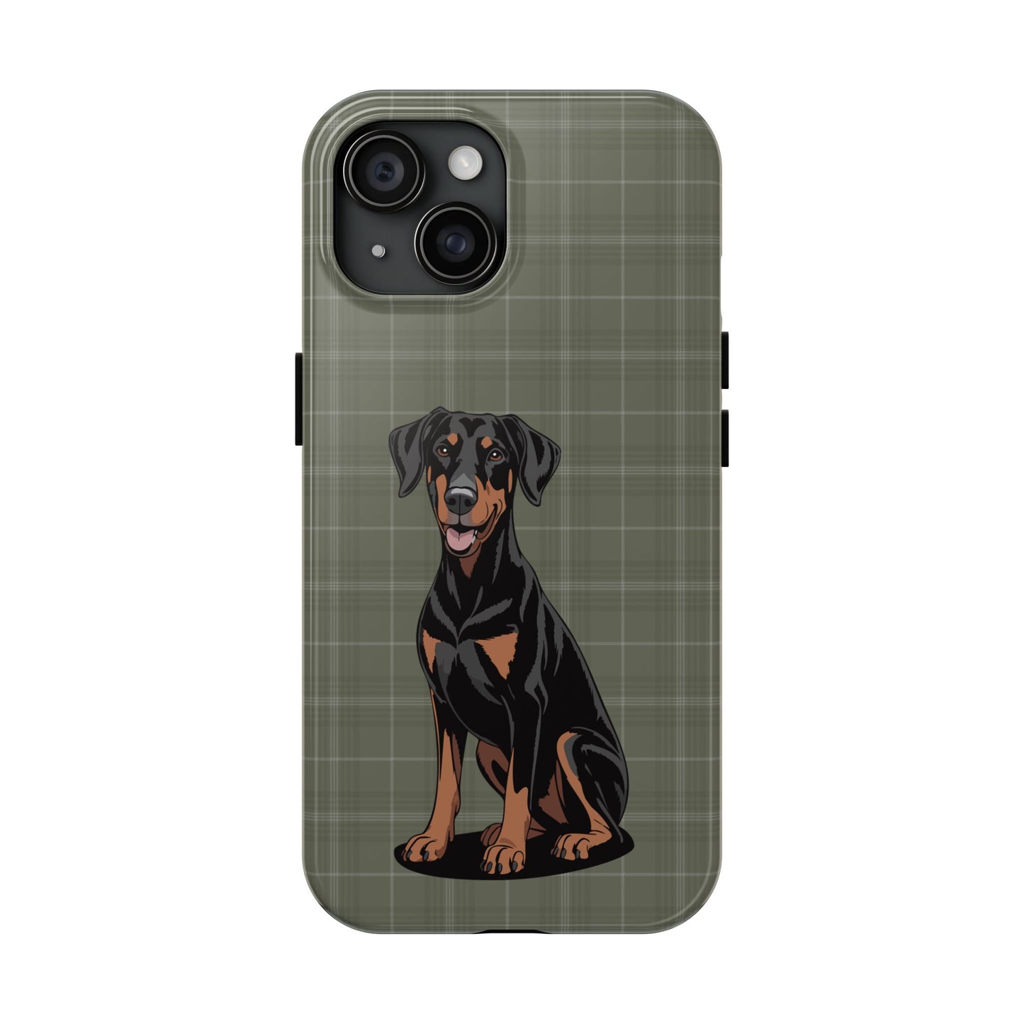 Doberman Pinscher Dog Phone Case, Tough Phone Cases Pet Dogs Green Plaid Pattern