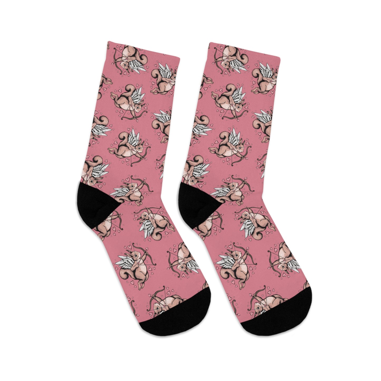Cupid Squirrel Valentine's Day Socks, Pink Love Heart Valentine Cupid Arrow Squirrels Socks Cute Romantic Gifts - One Size