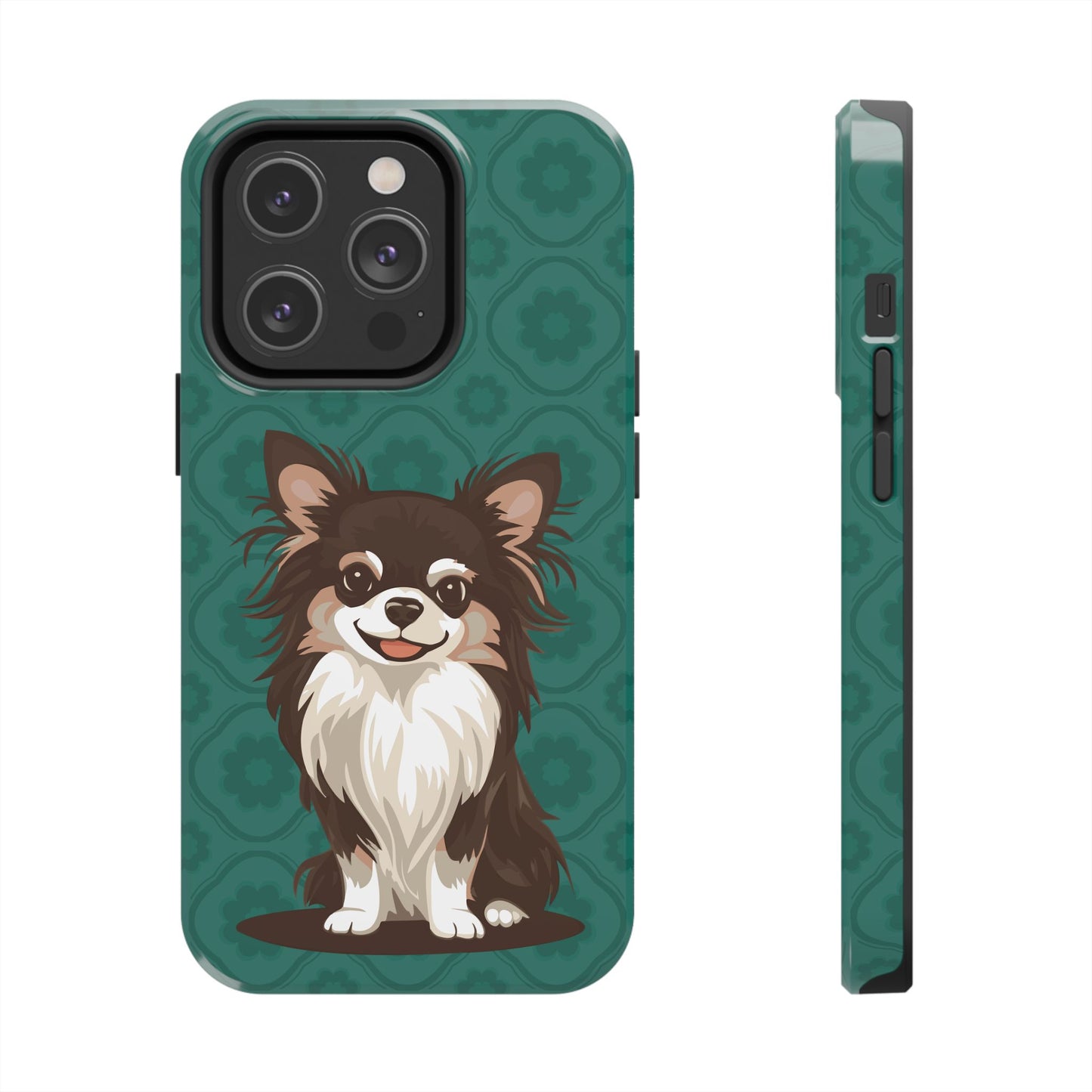 Long Haired Chihuahua Dog Phone Case, Tough Phone Cases Pet Dogs Teal Pattern