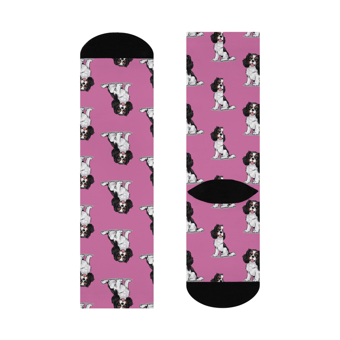 Charlie Tricolor Cavalier King Charles Spaniel Dog Pattern Pink Cushioned Crew Socks with Pet Dogs Cavalier Puppy Print